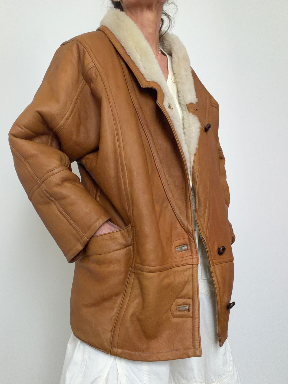 Vintage Cognac Shearling Coat
