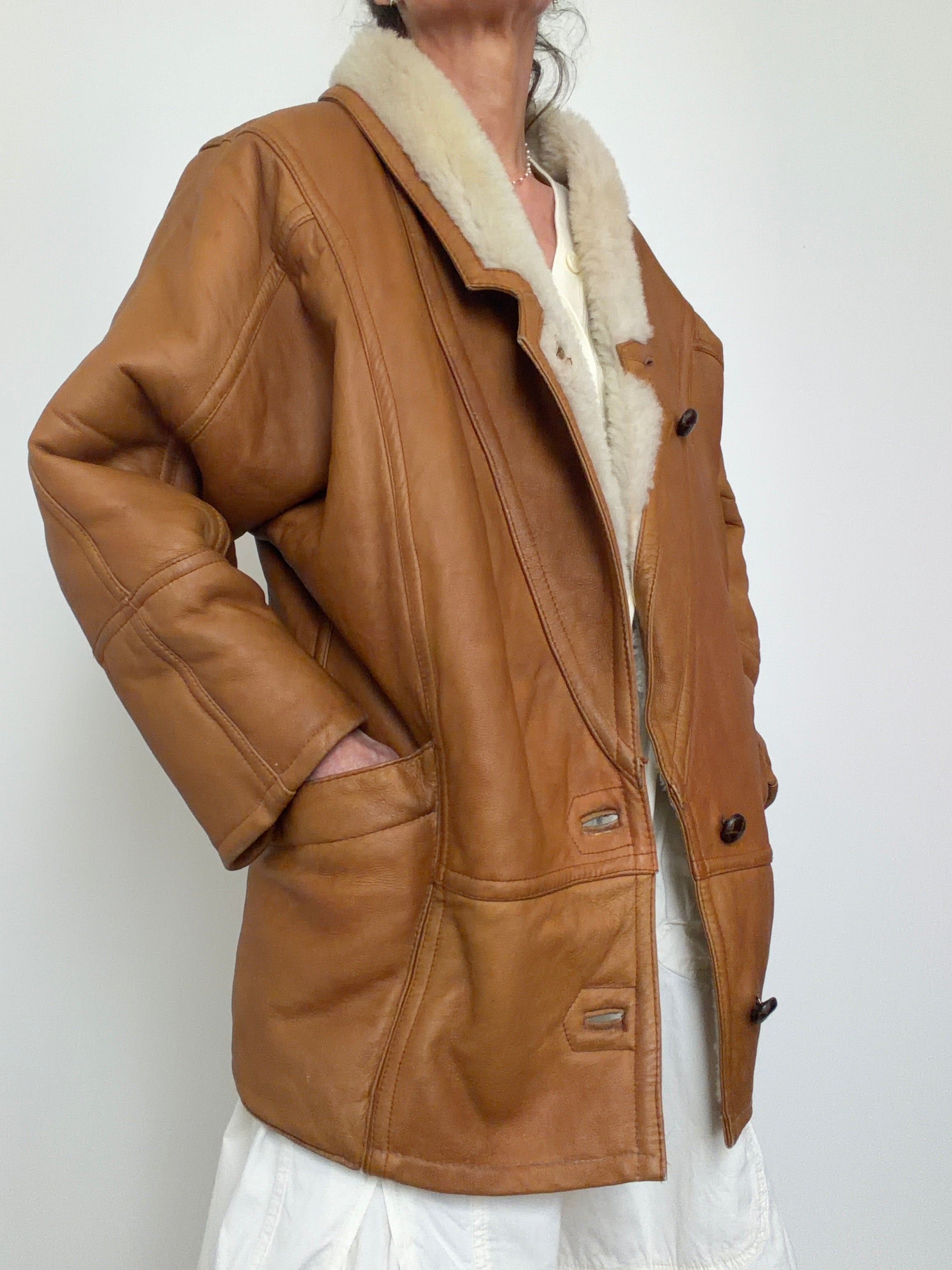 Vintage Cognac Shearling Coat