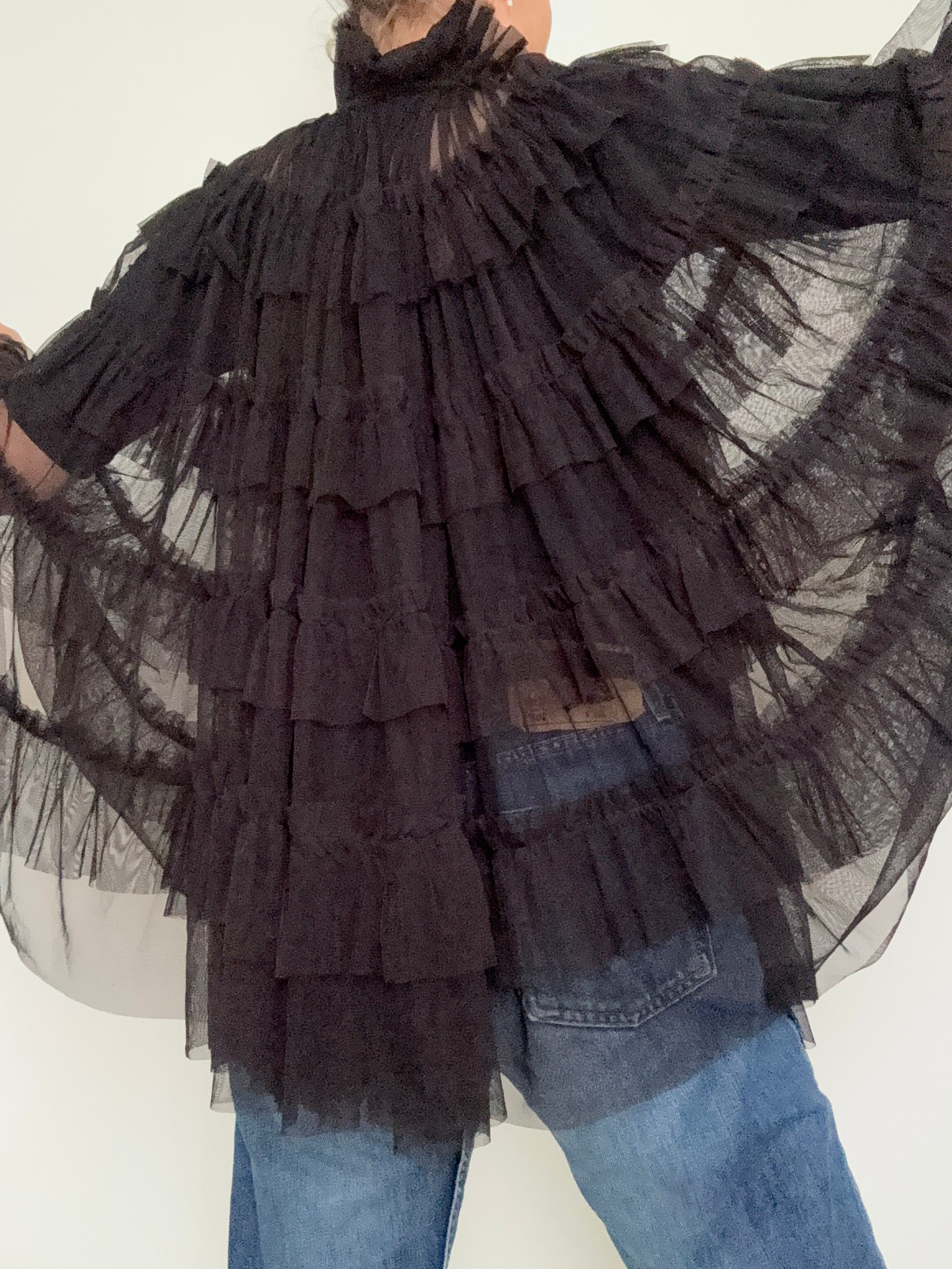 Aude Tiered Cape Coat Black | Jackets