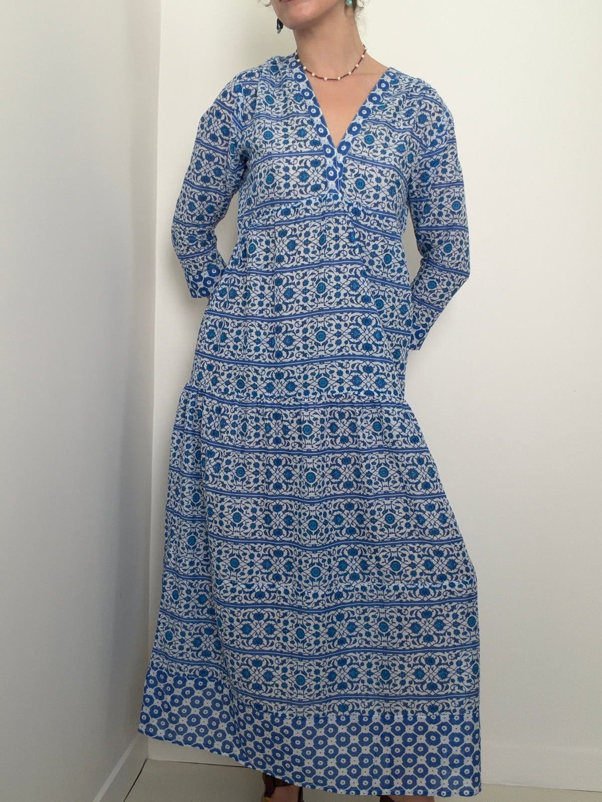 Mykonos Maxi Beach Dress, Blue Floral