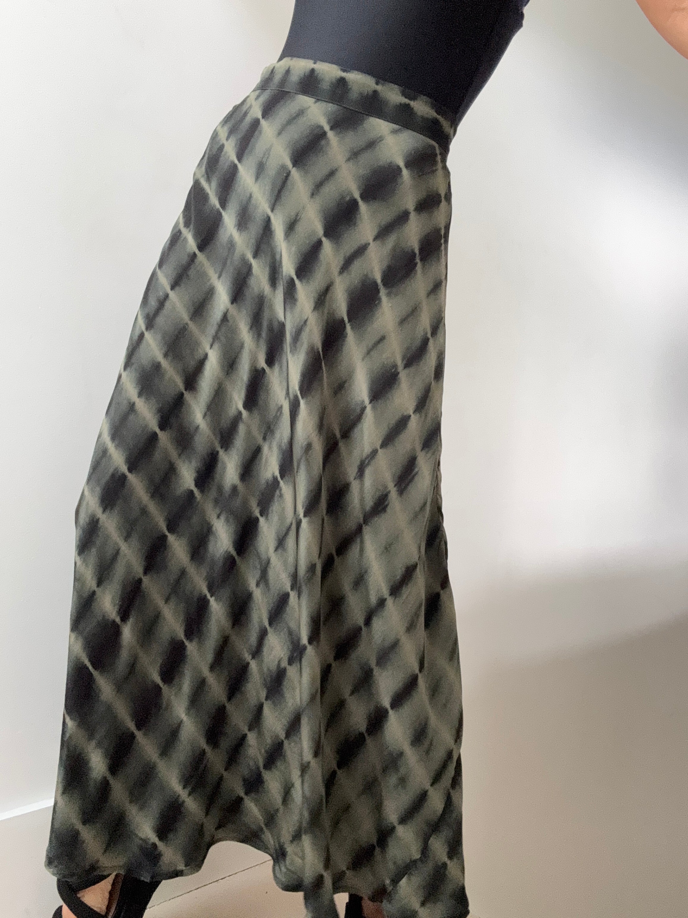 Silk Cezanne Skirt Tie Dye Khaki