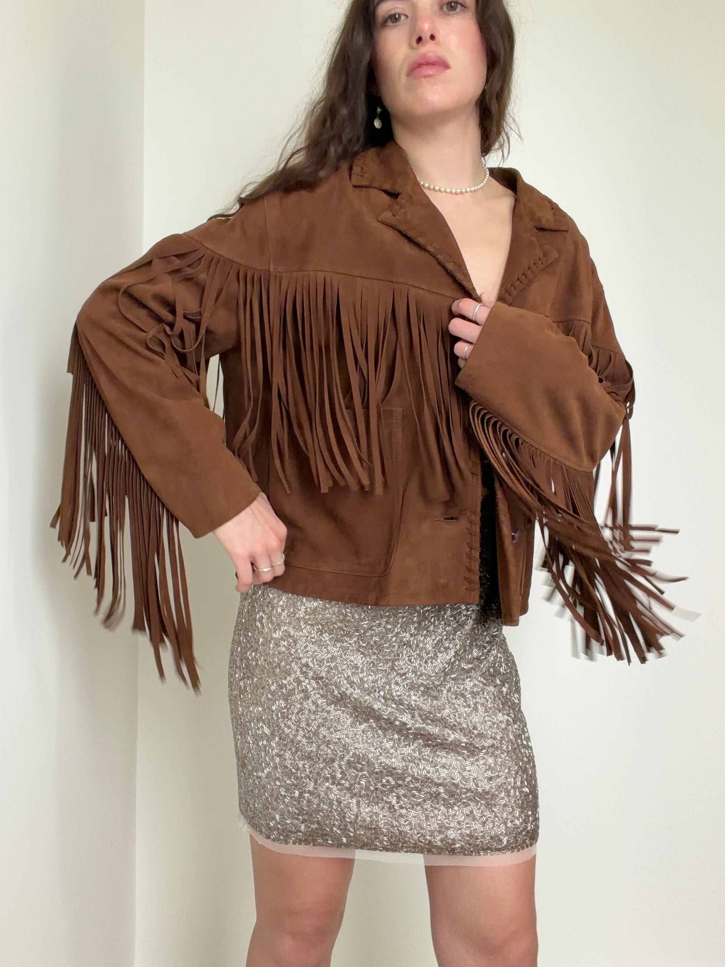 Brown Suede Fringed Jacket