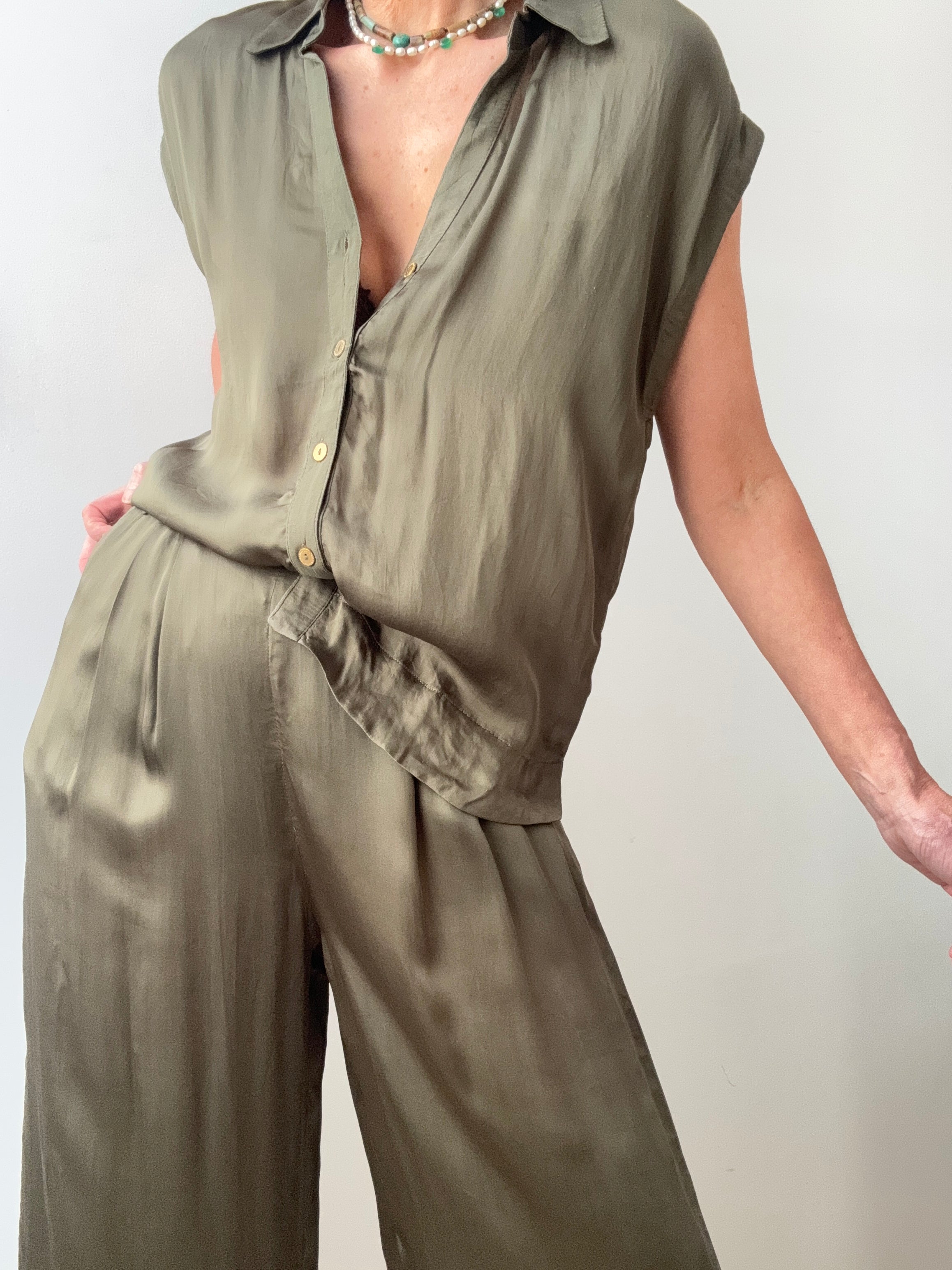 Lola Casademunt Satin Shirt Khaki