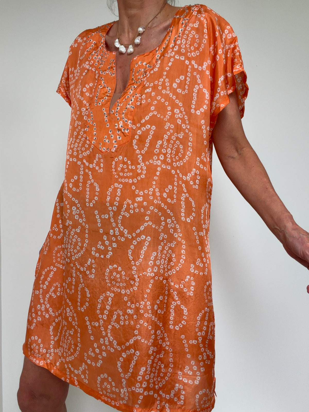 Bandhani Silk Kaftan Sunset