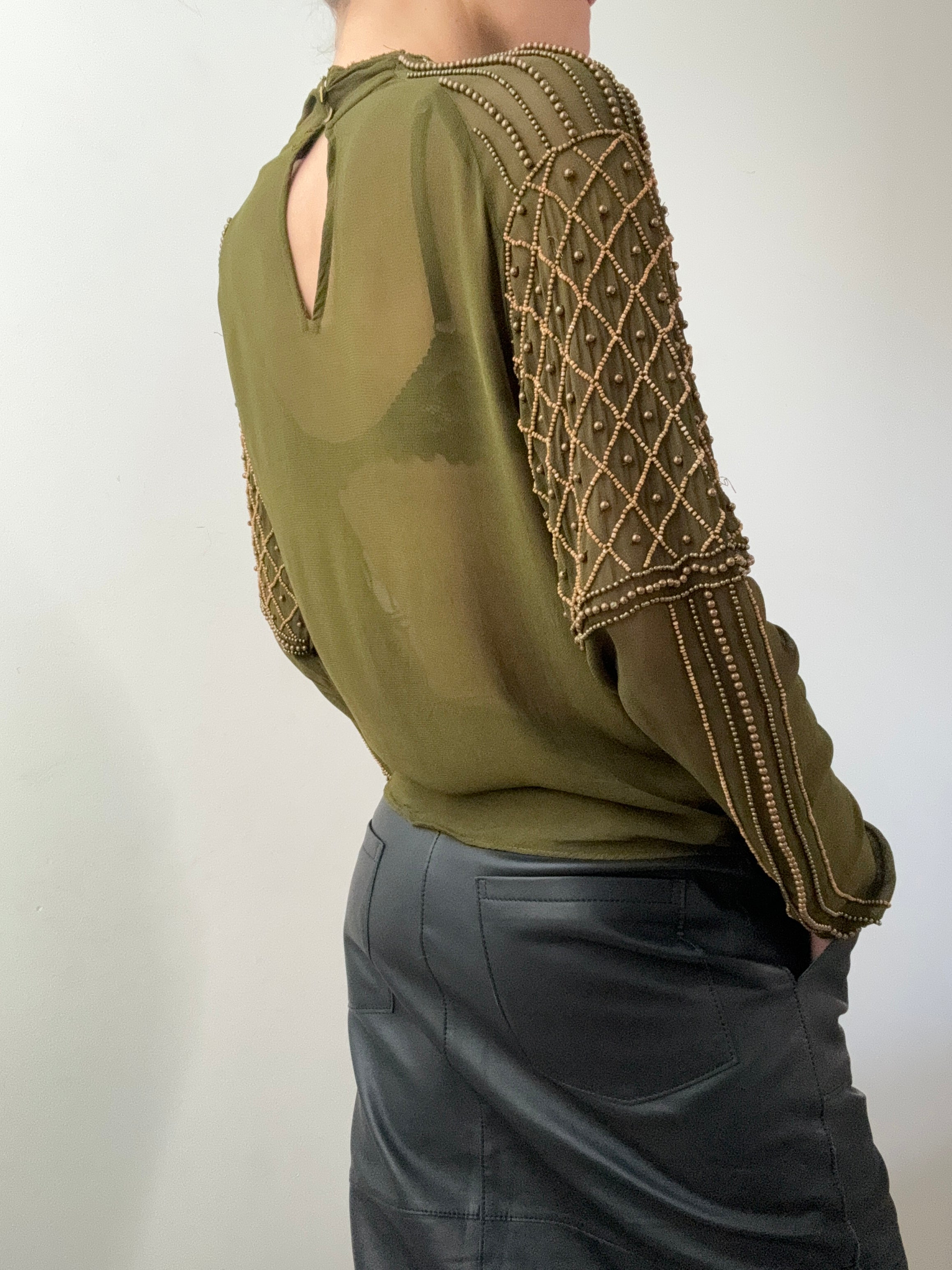 Vintage Green Beaded Top