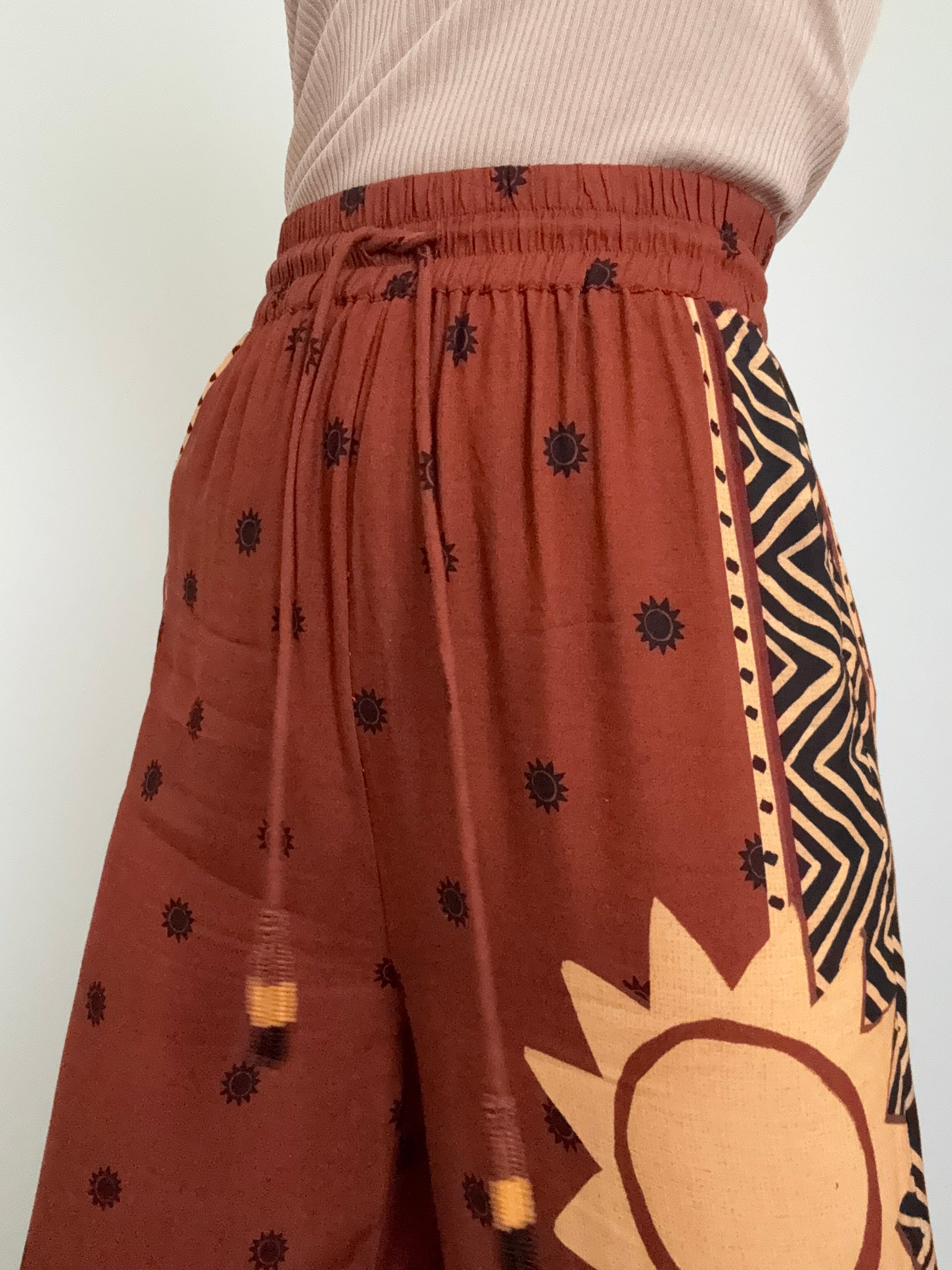 Tropical Sun Printed Balloon Pants Brown