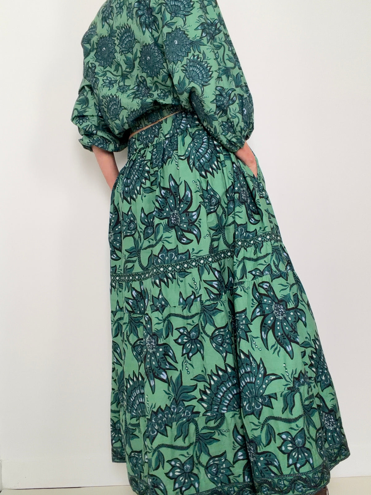 Green Block Print Skirt