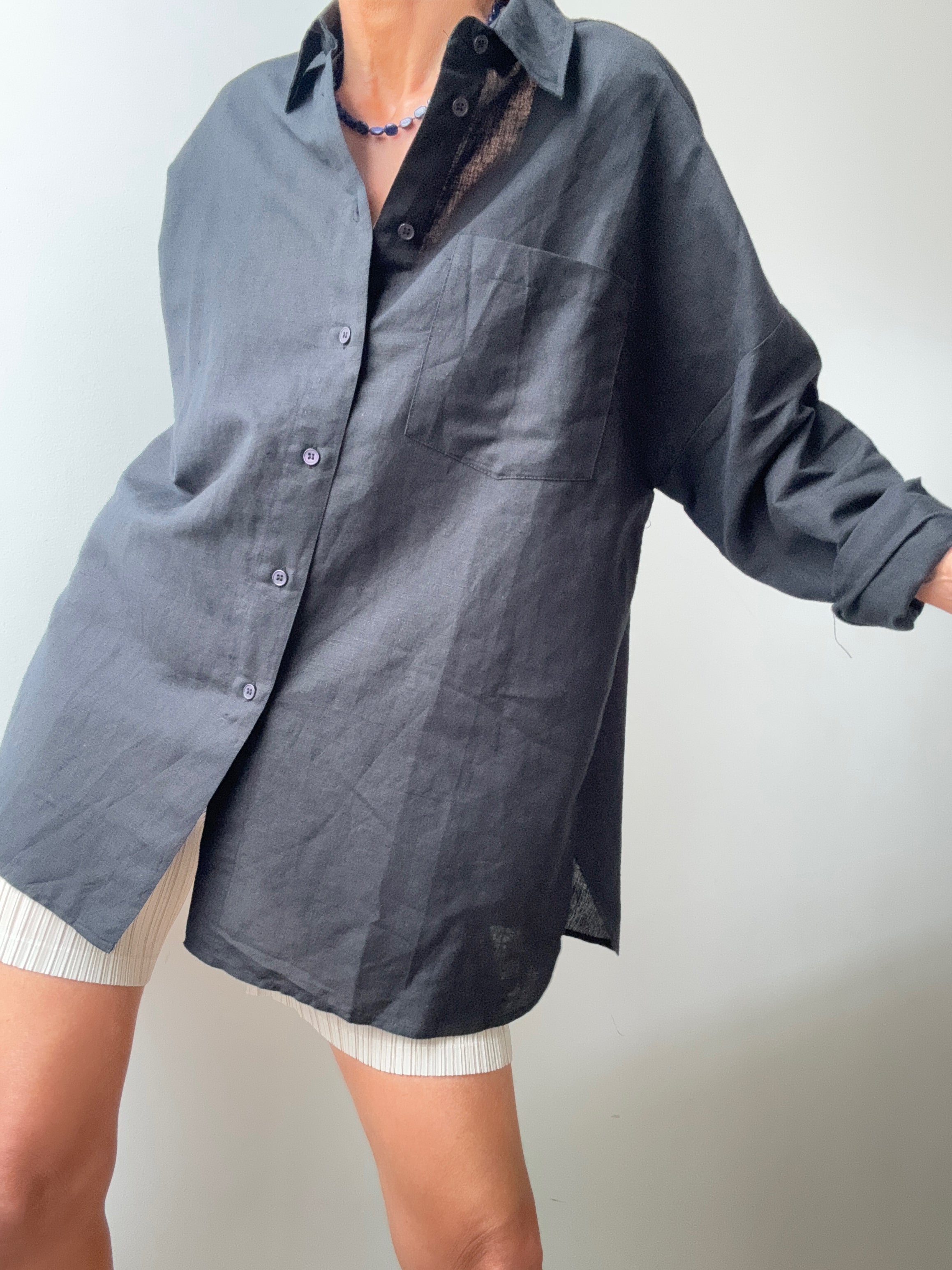 Organic Cotton Linen Camelia Shirt Black