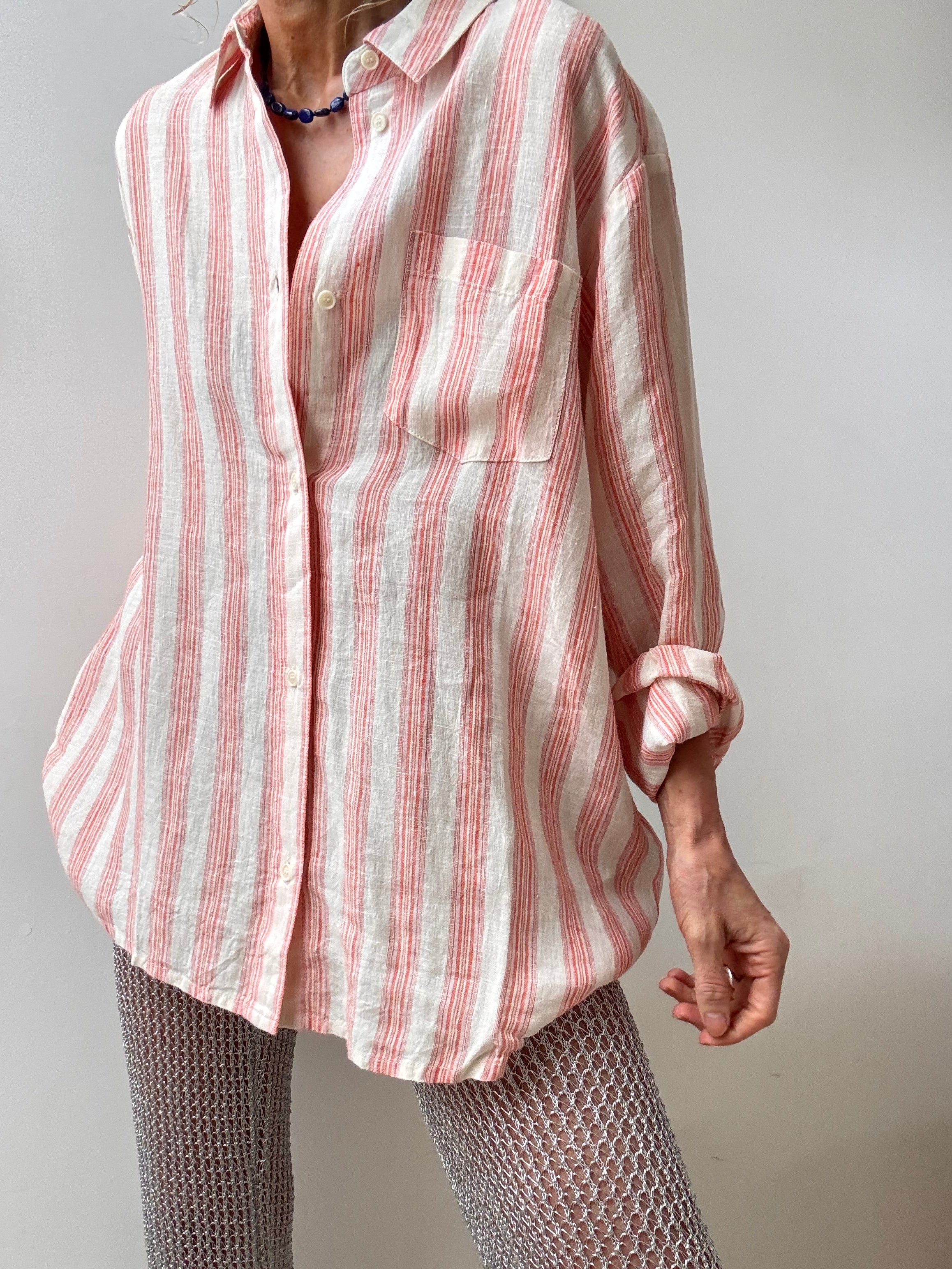 Linen Edgar Shirt Pink Stripe