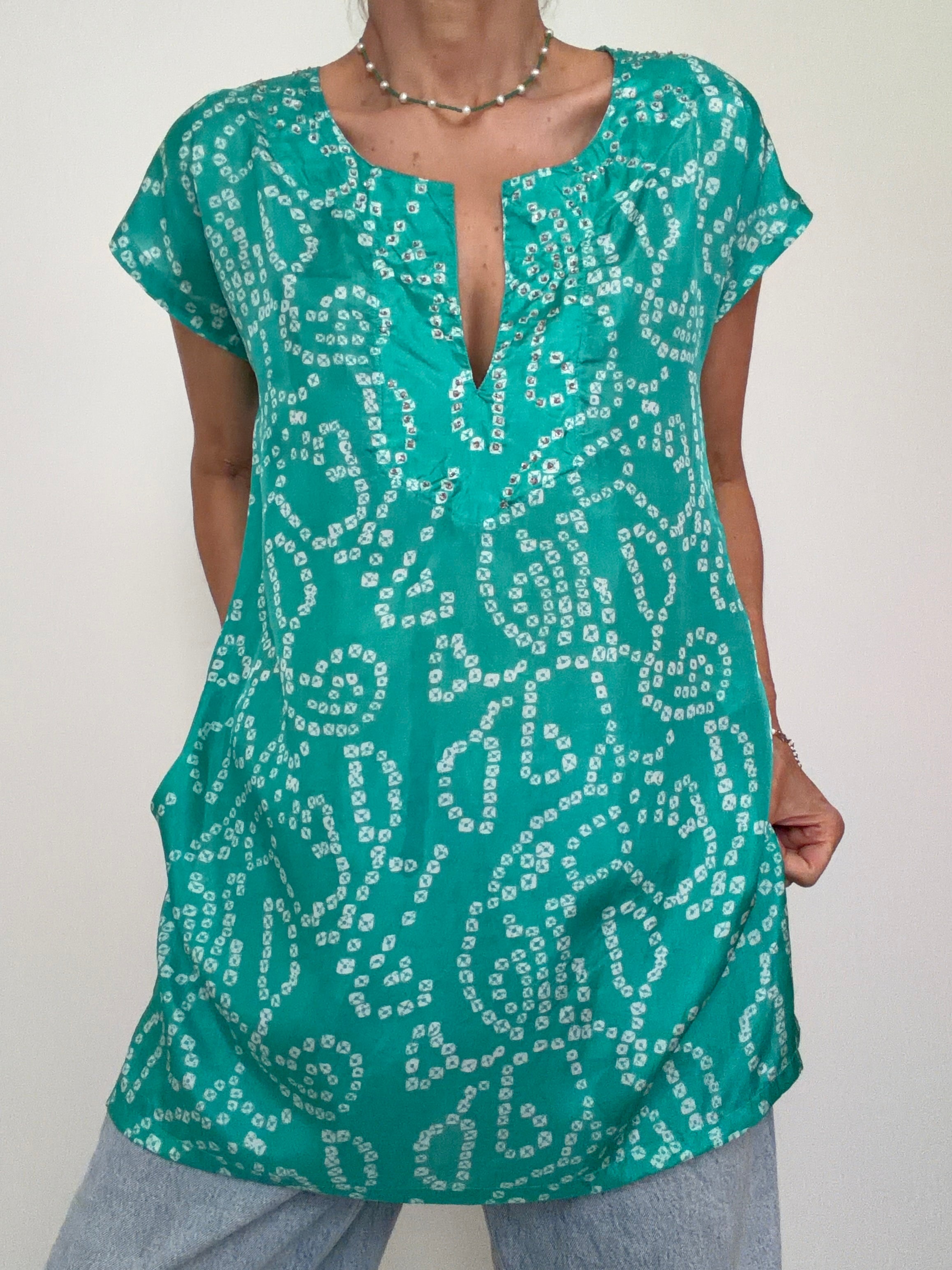 Bandhani Silk Kaftan Emerald