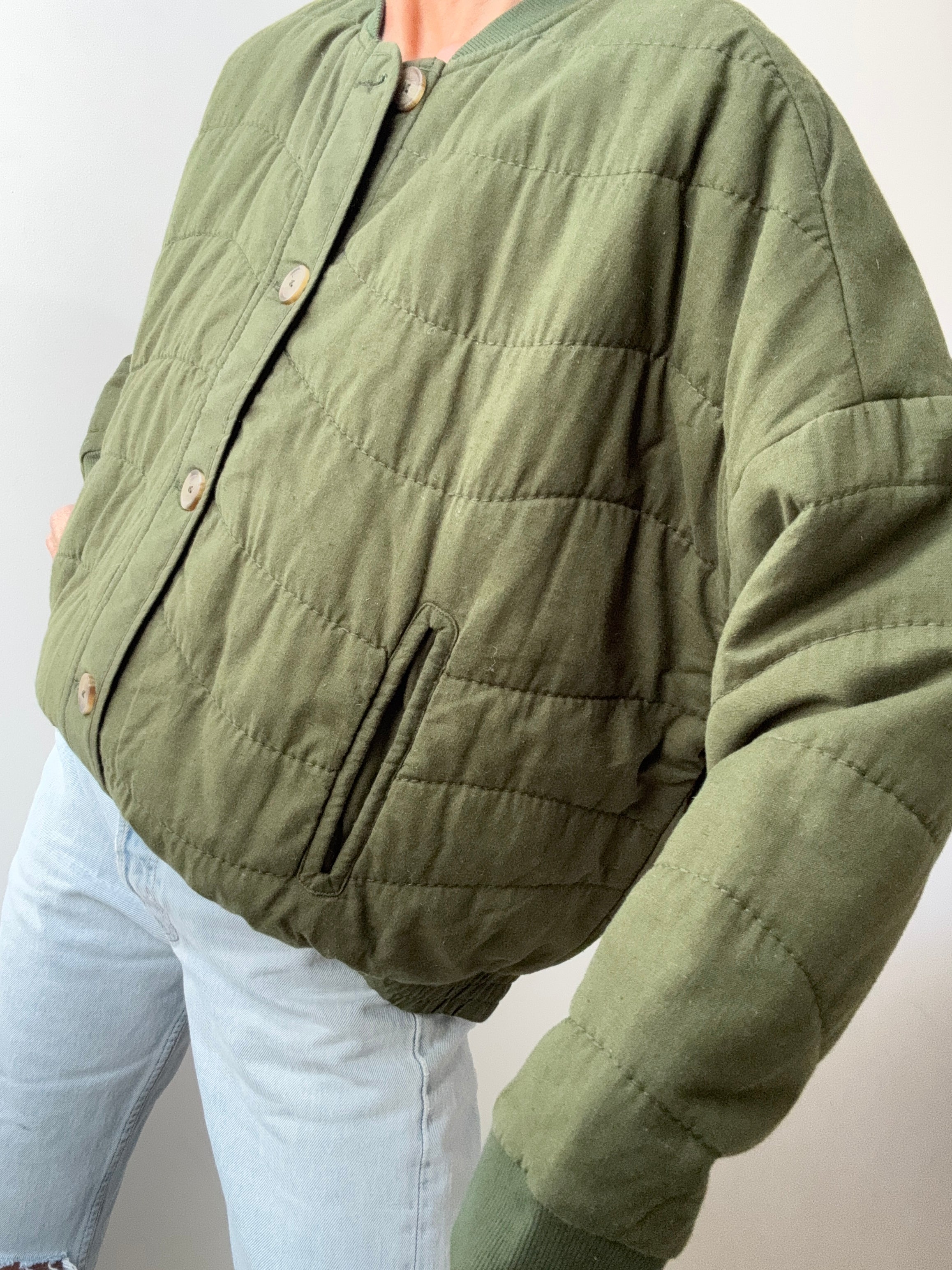 Dark Green Quilted Bomber | Jackets