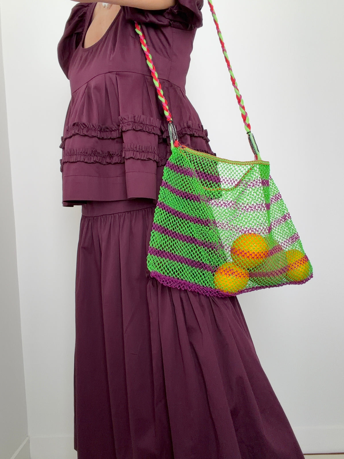 Handmade Nylon Bag Lime-Purple