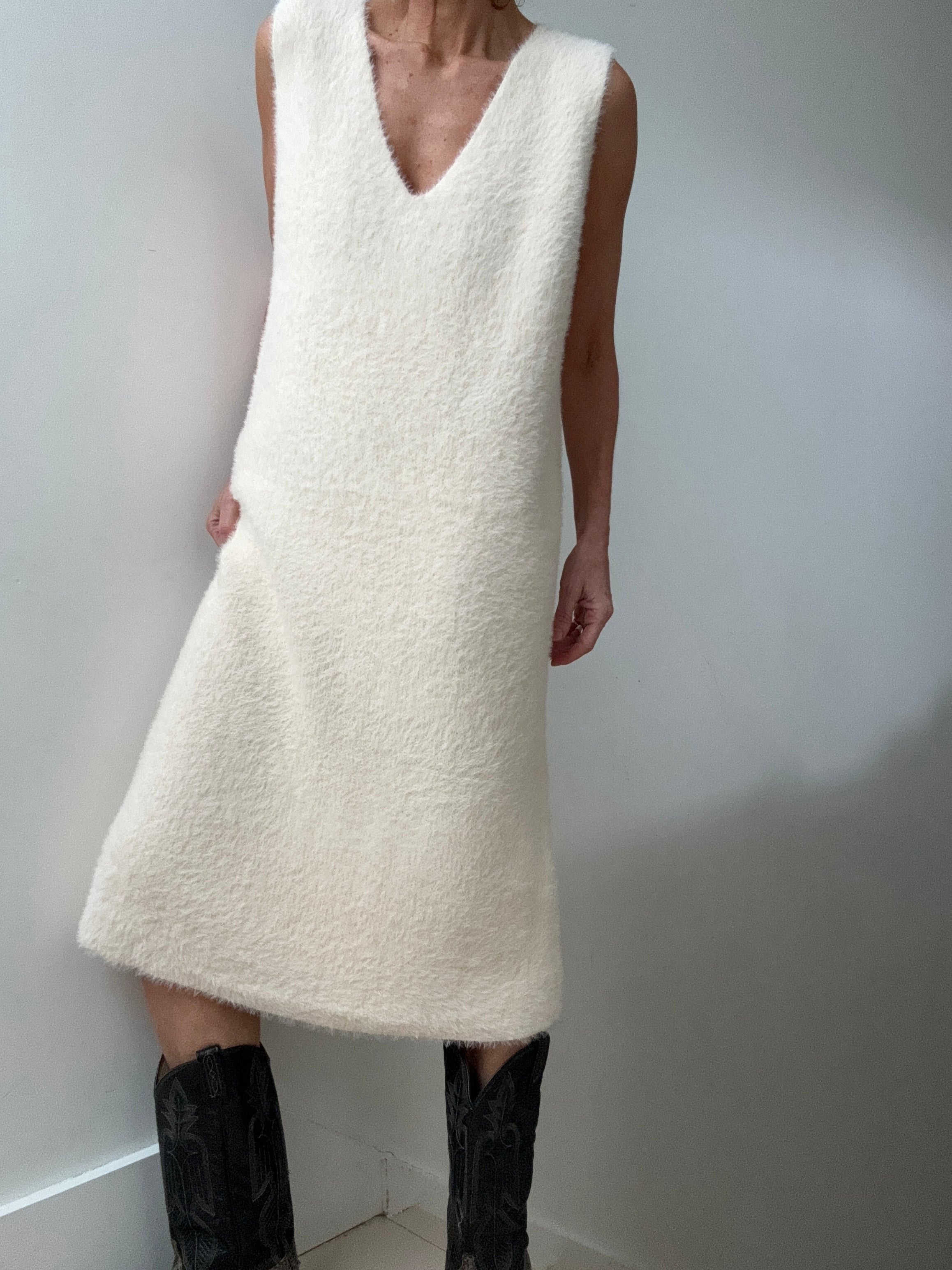 Soft Knit V Neck Dress Soft Blush