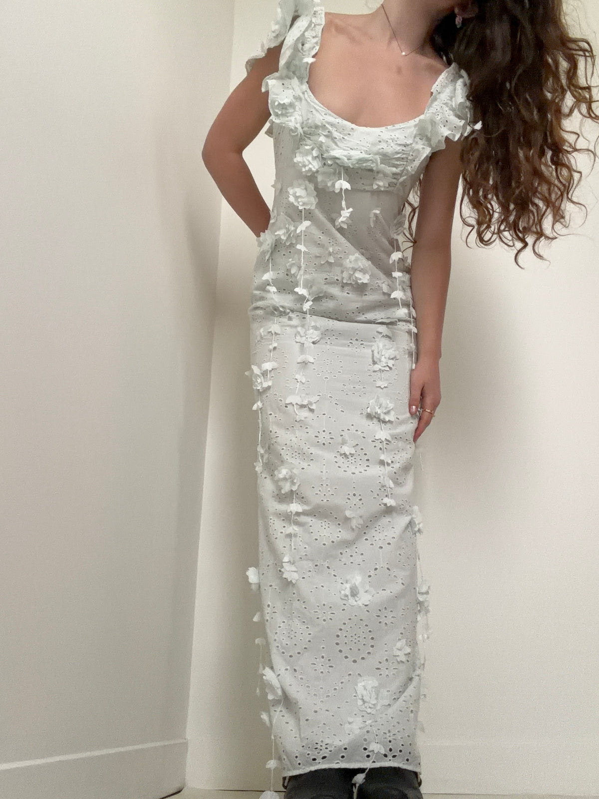 3D Broderie Anglaise Dress Seafoam