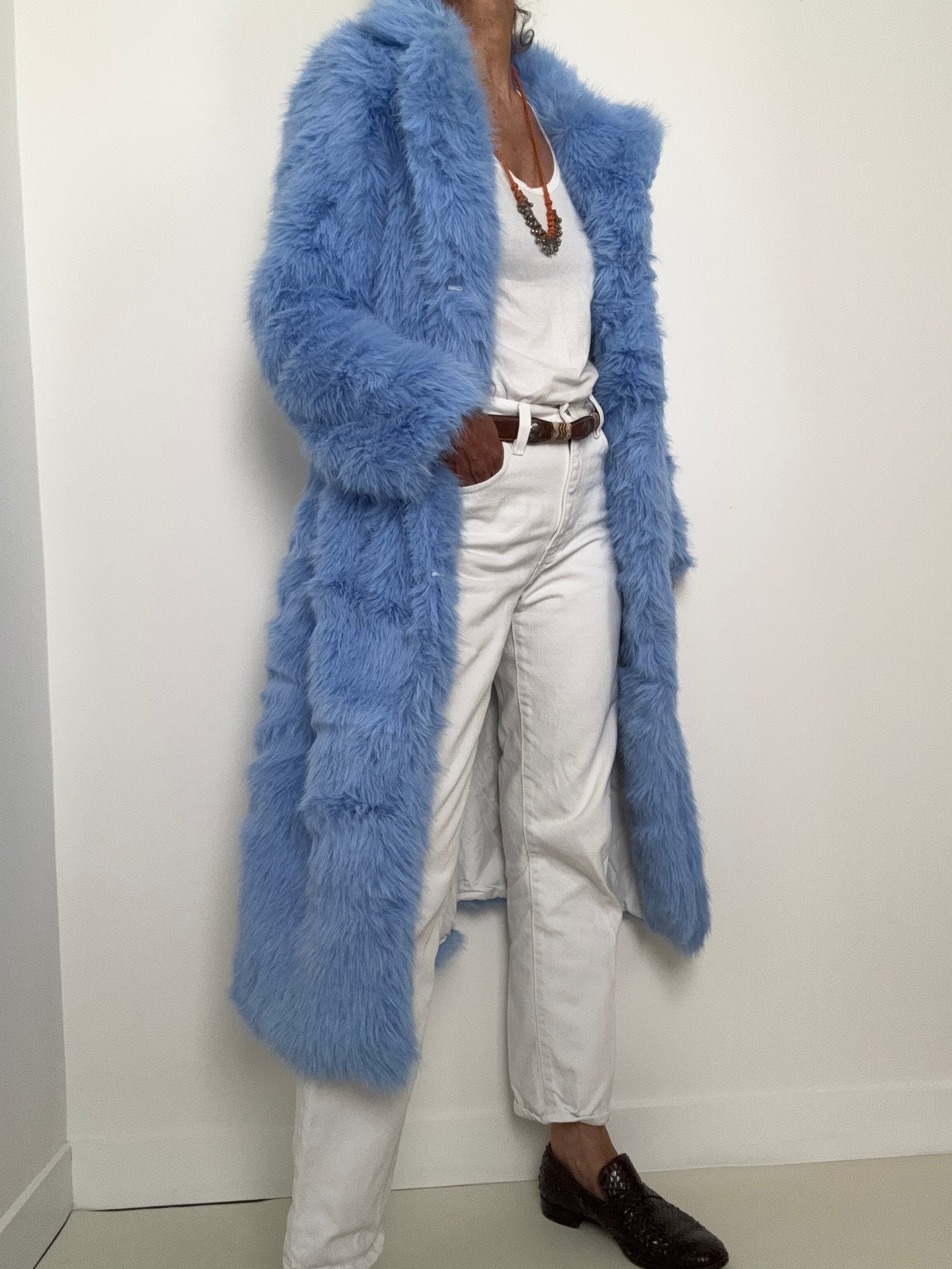 Sky Blue Rabbit Fur Coat