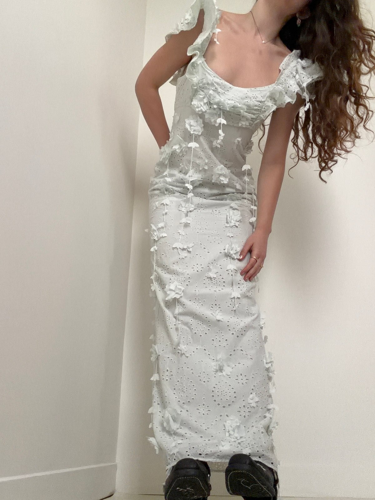 3D Broderie Anglaise Dress Seafoam