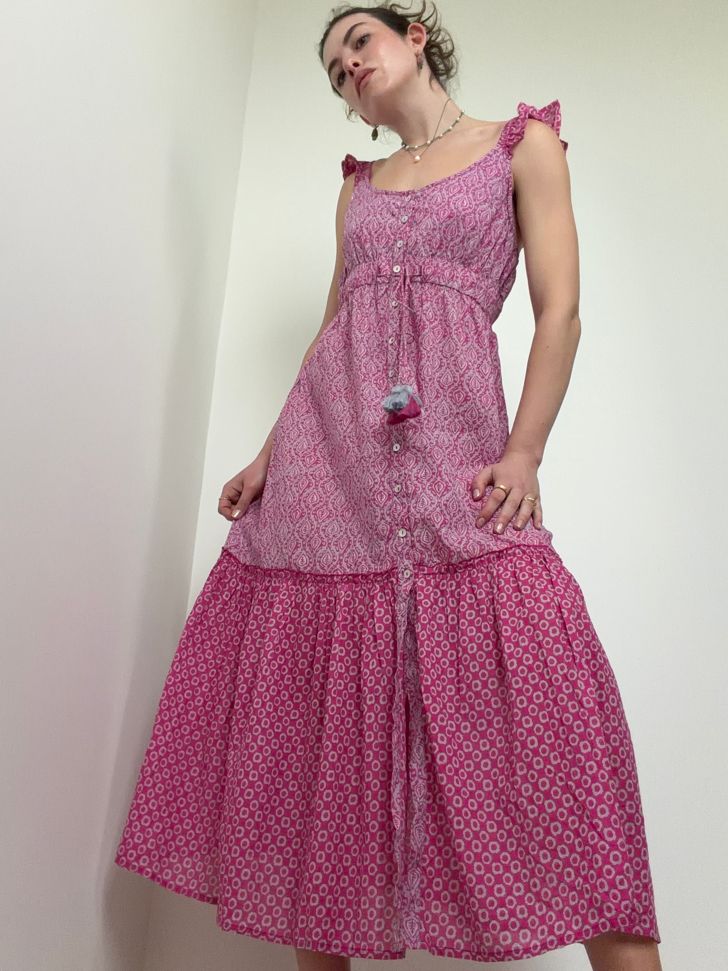 Organic Cotton Button Maxi Pink