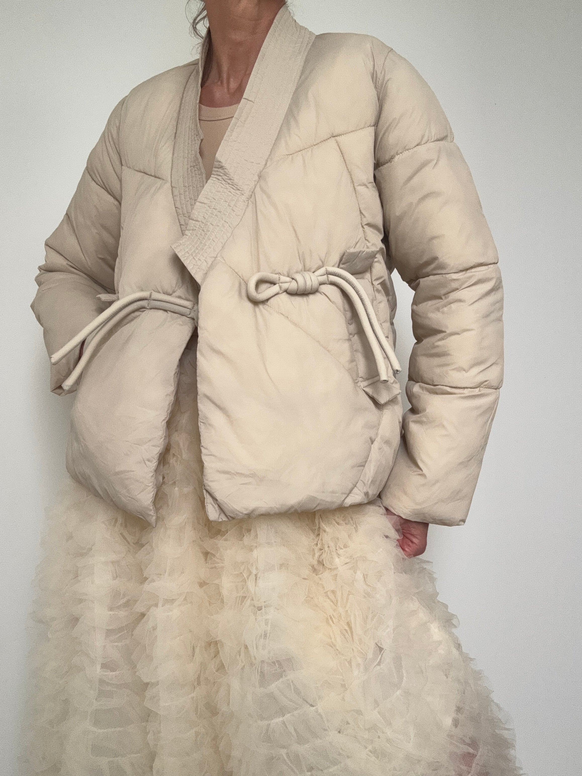Knotted Button Kimono Jacket Cream