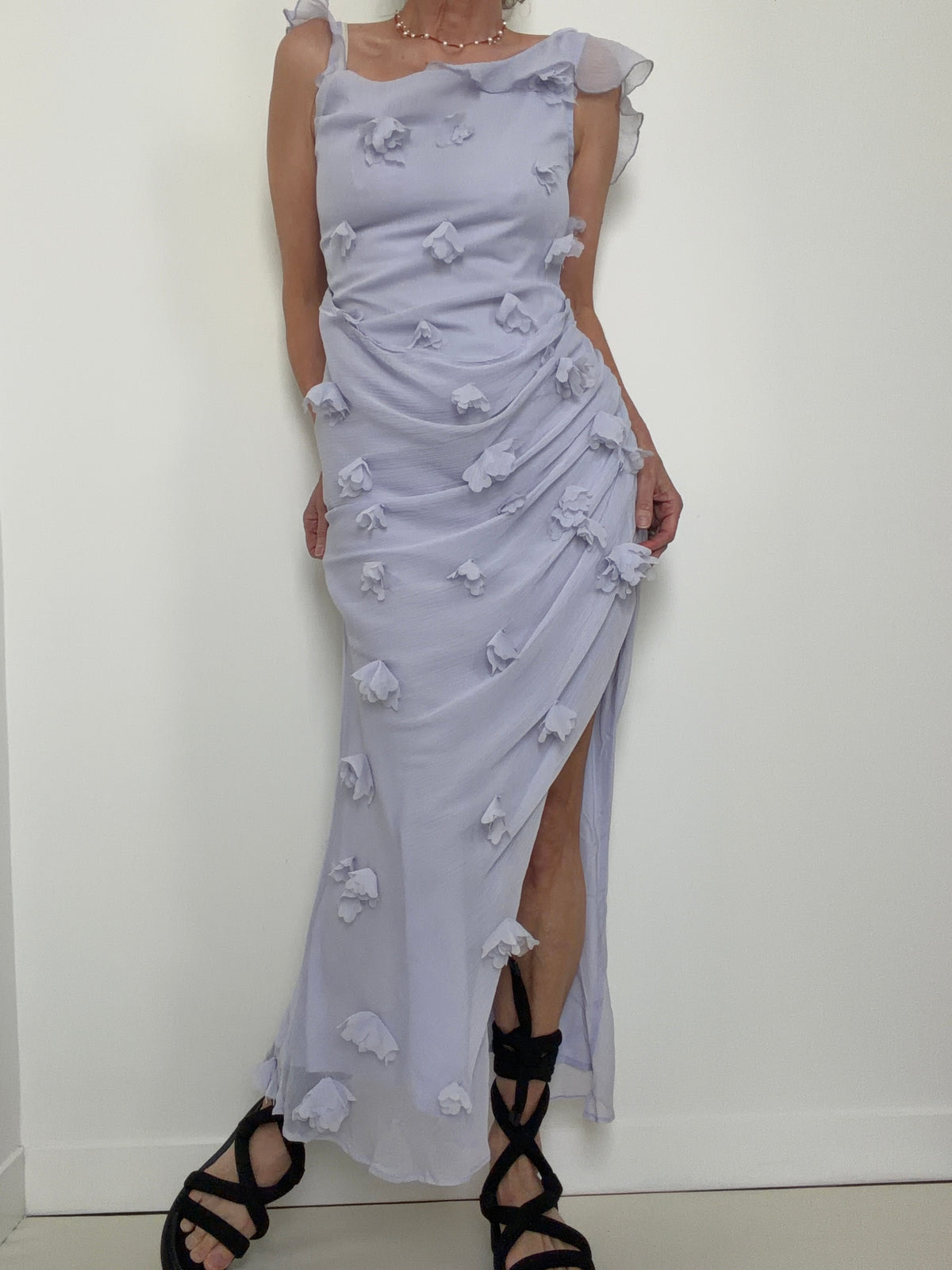 Lilac 3D Floral Draped Maxi