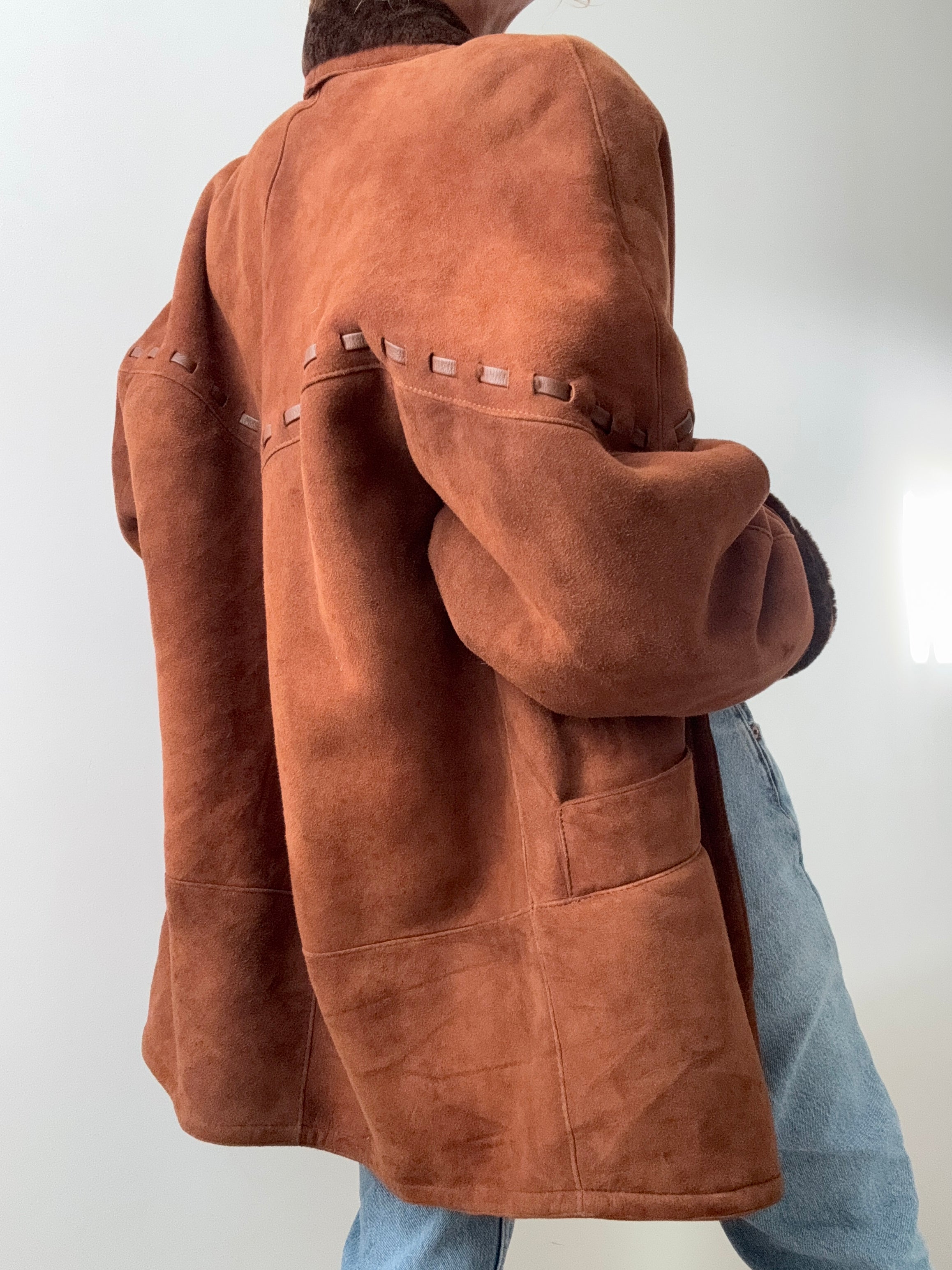 Overstitched Shearling Coat