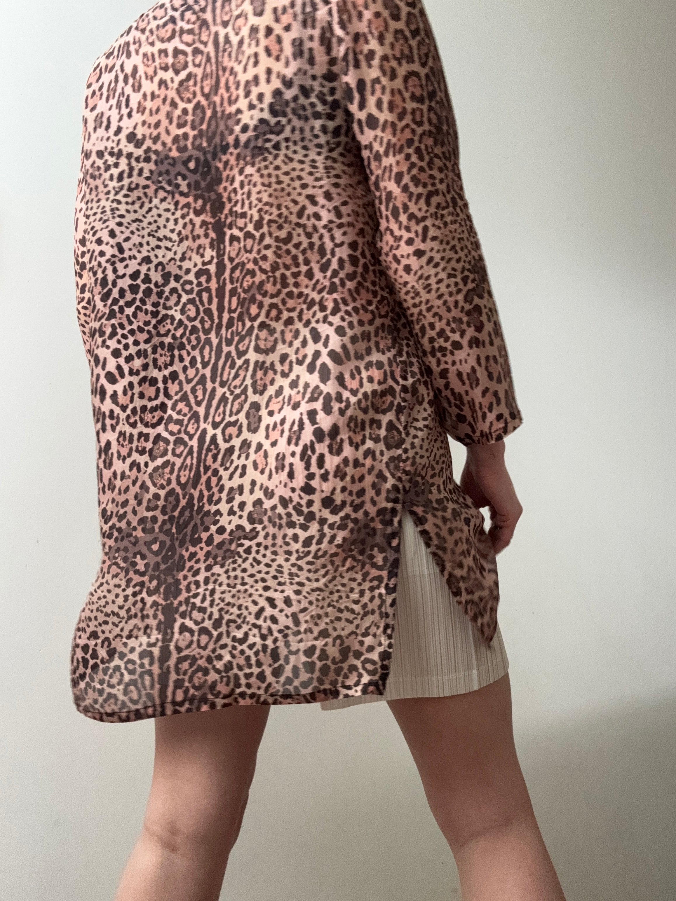 Handprinted Silk Kaftano Corto Leopard