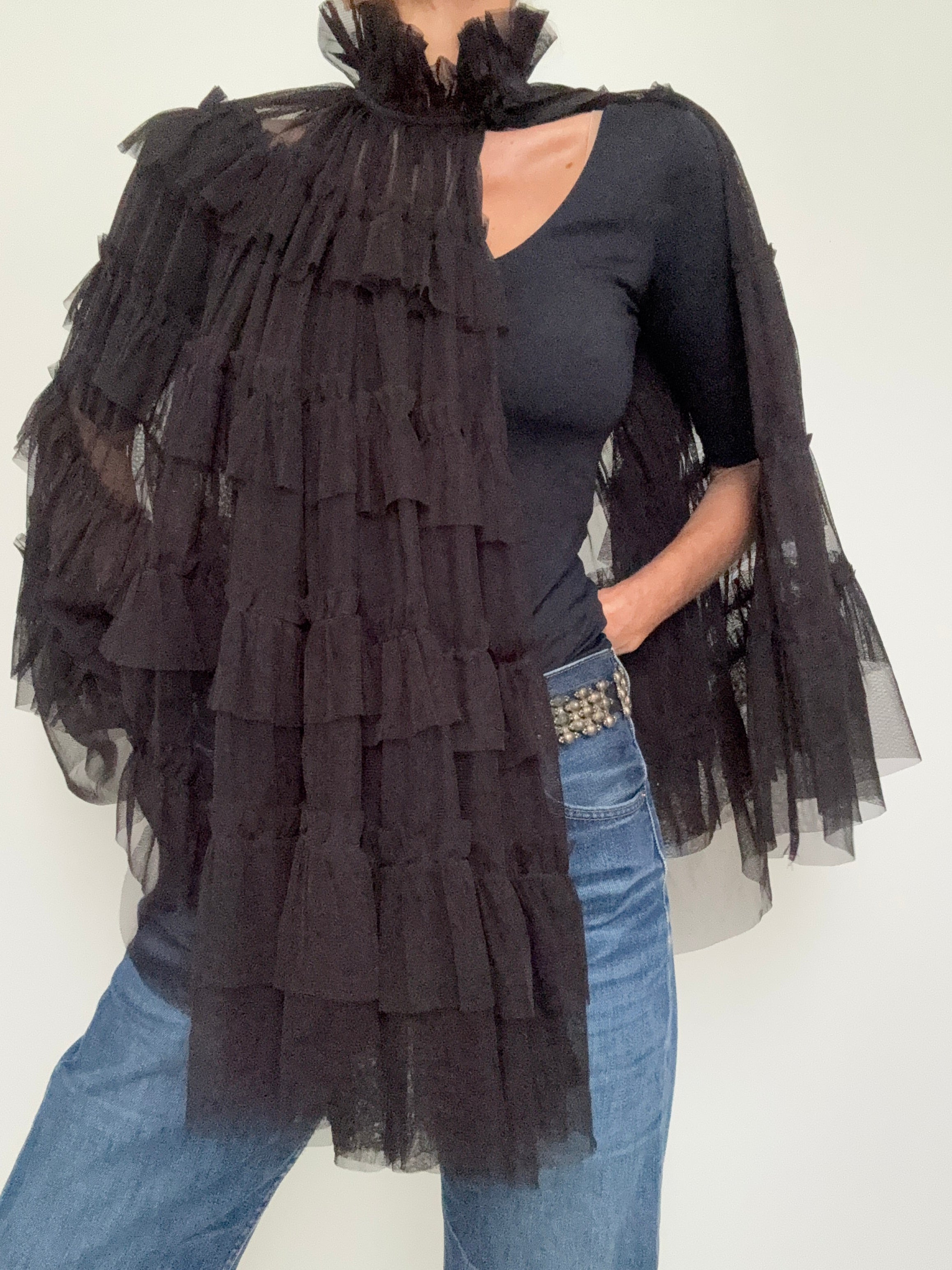 Aude Tiered Cape Coat Black | Jackets