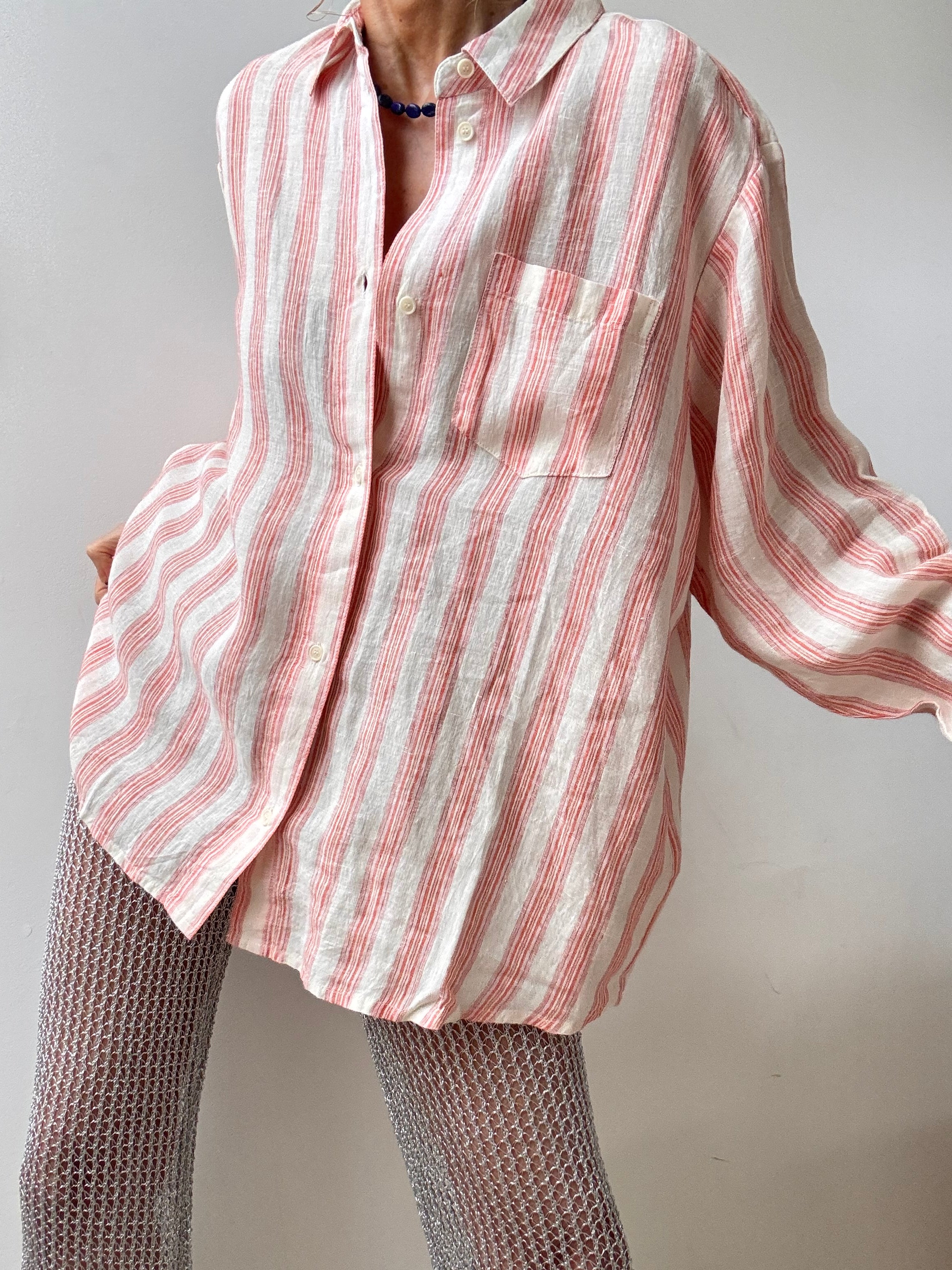 Linen Edgar Shirt Pink Stripe