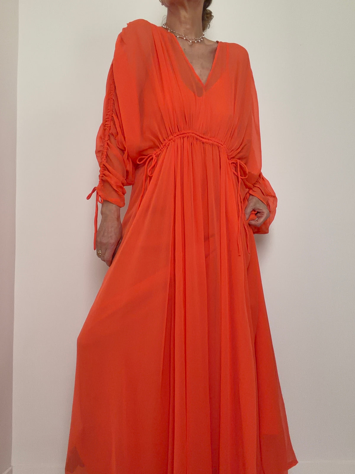Coral Chiffon Maxi Dress