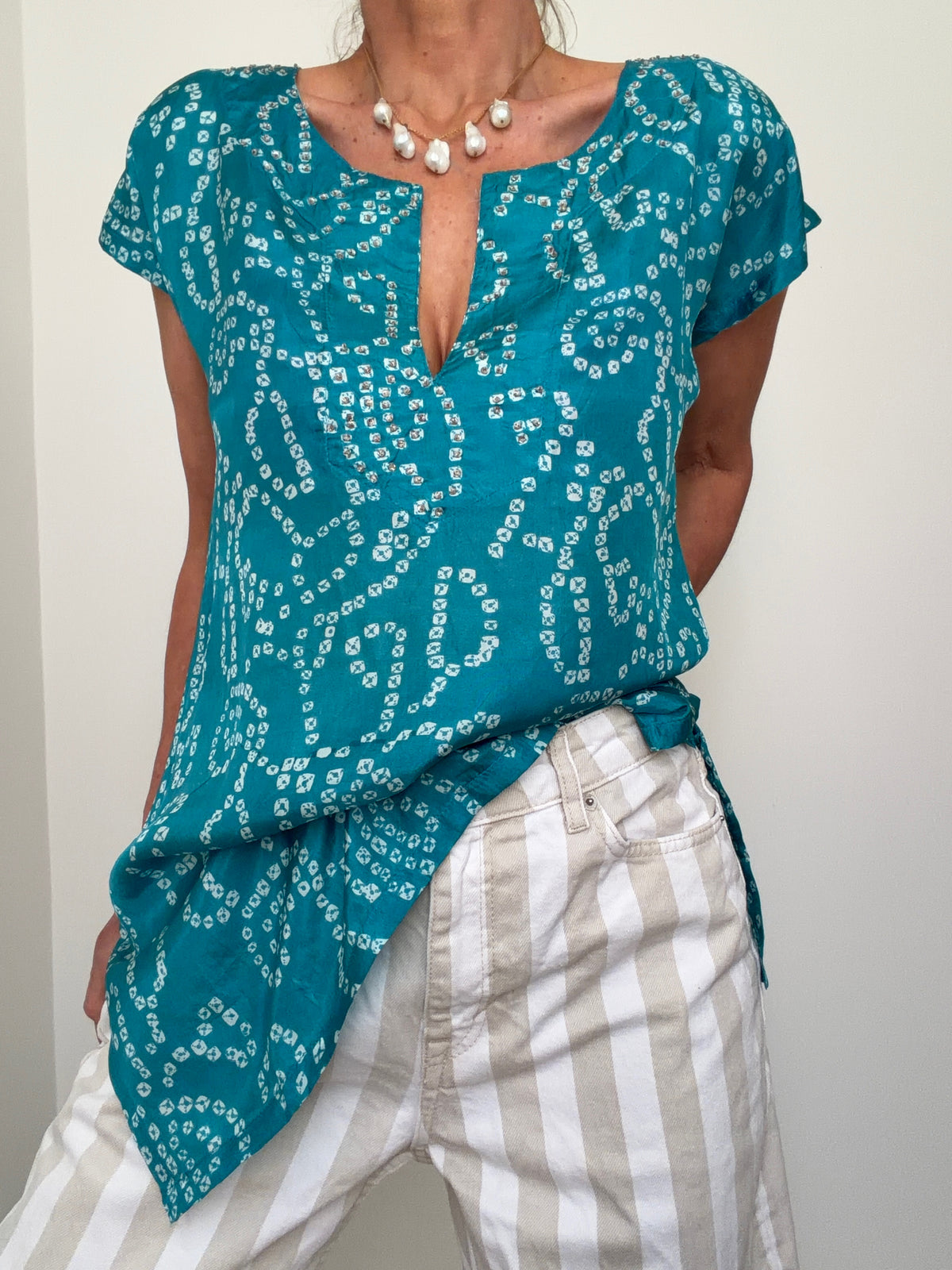 Bandhani Silk Kaftan Aqua
