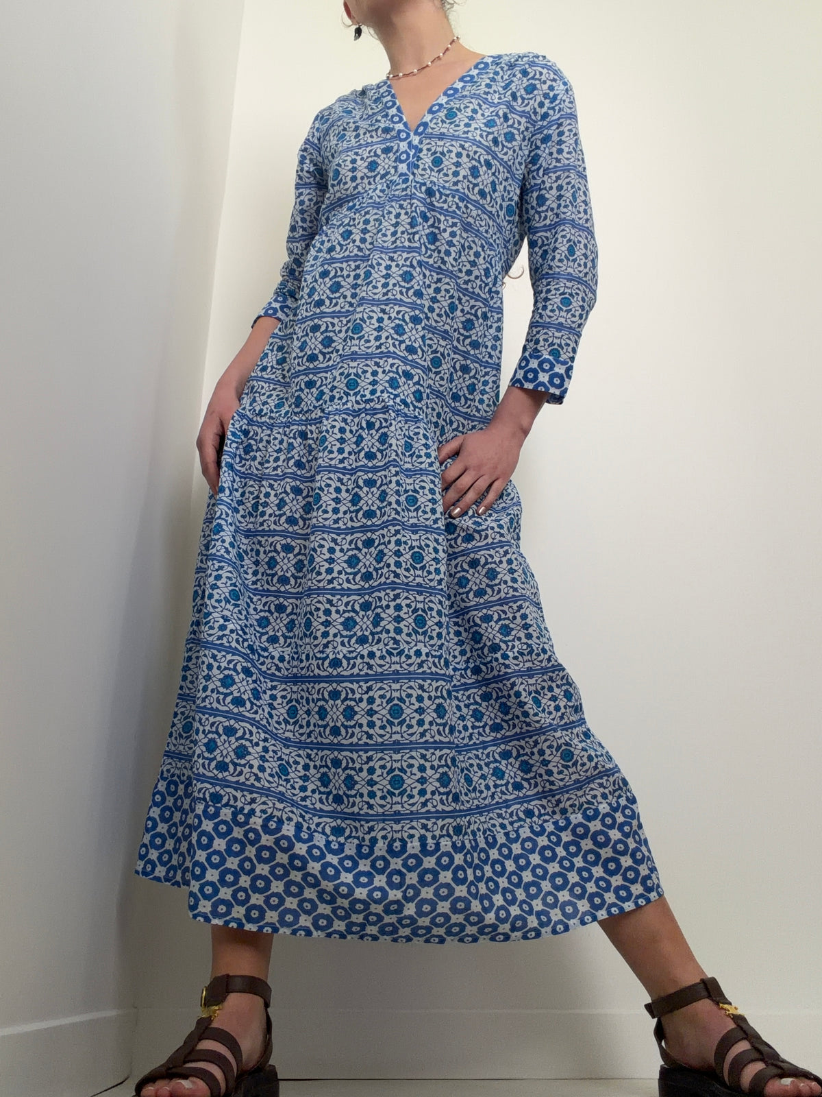 Mykonos Maxi Beach Dress, Blue Floral