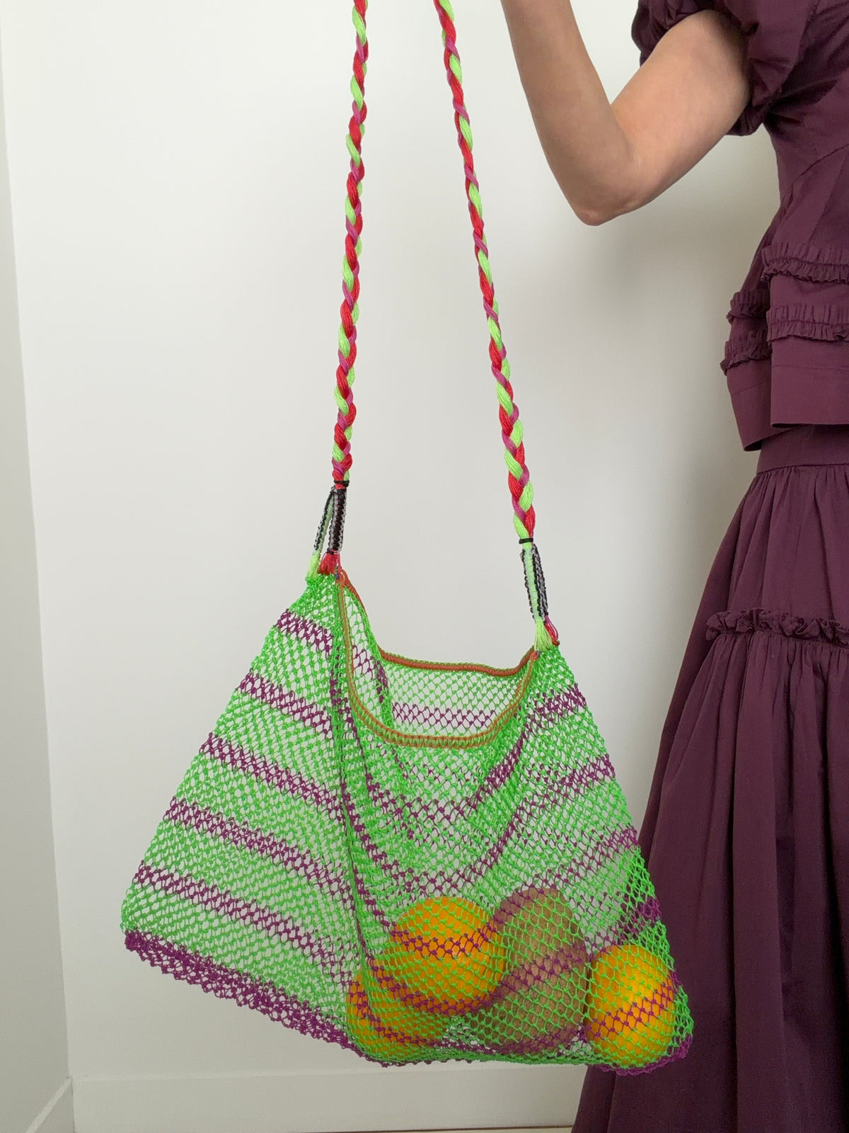 Handmade Nylon Bag Lime-Purple