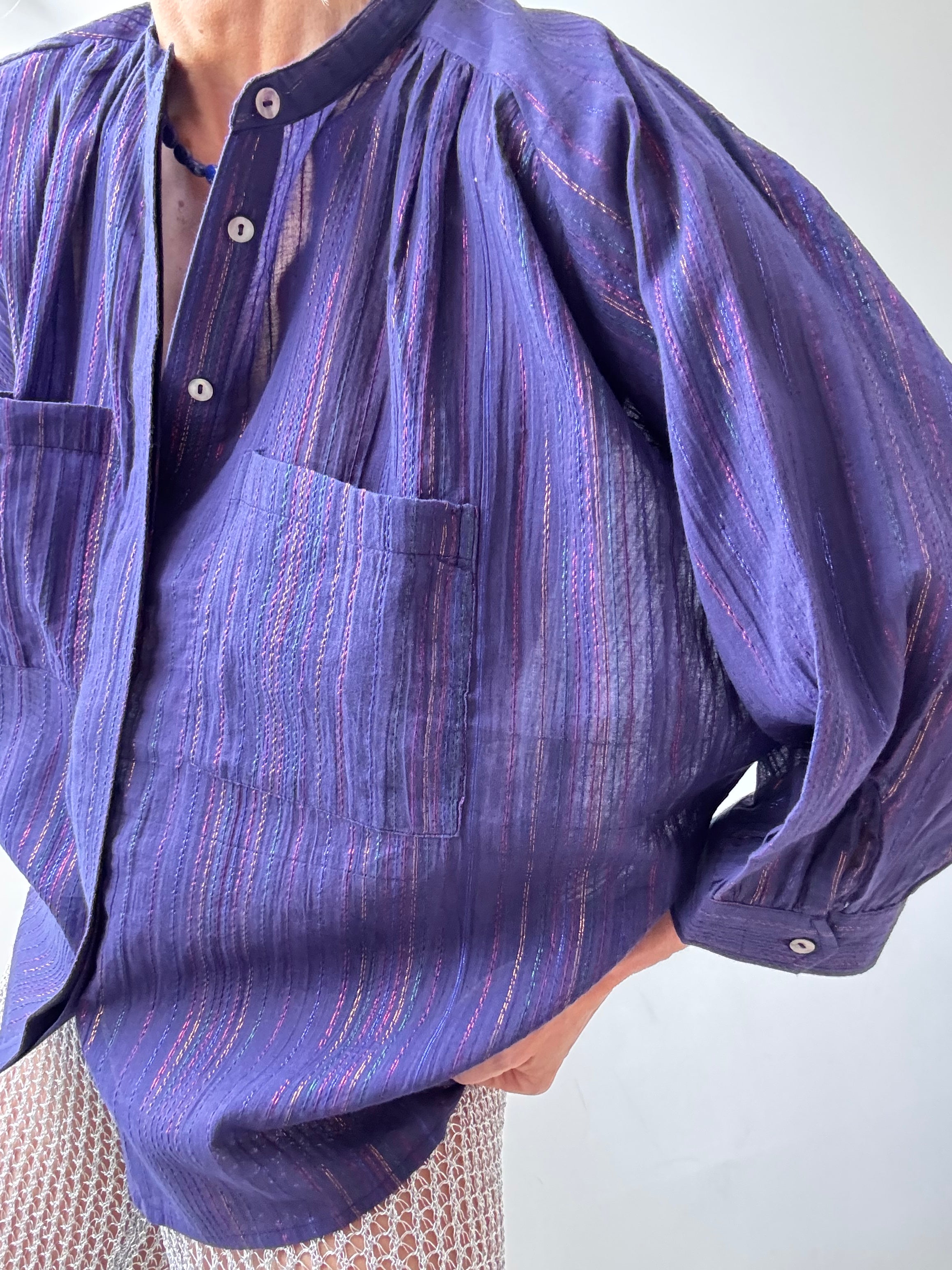 Cotton Gauze Lurex Shirt Purple