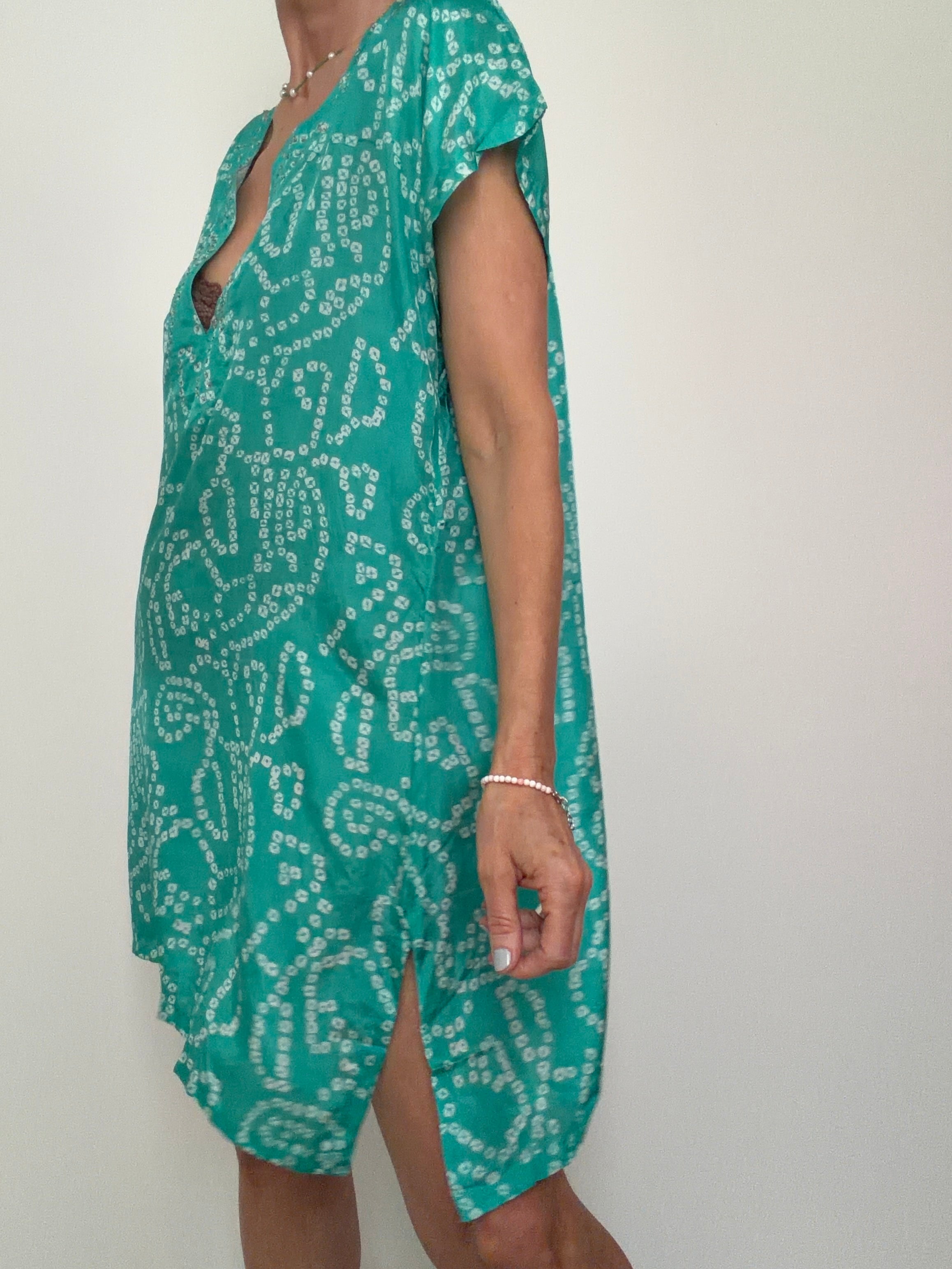 Bandhani Silk Kaftan Emerald