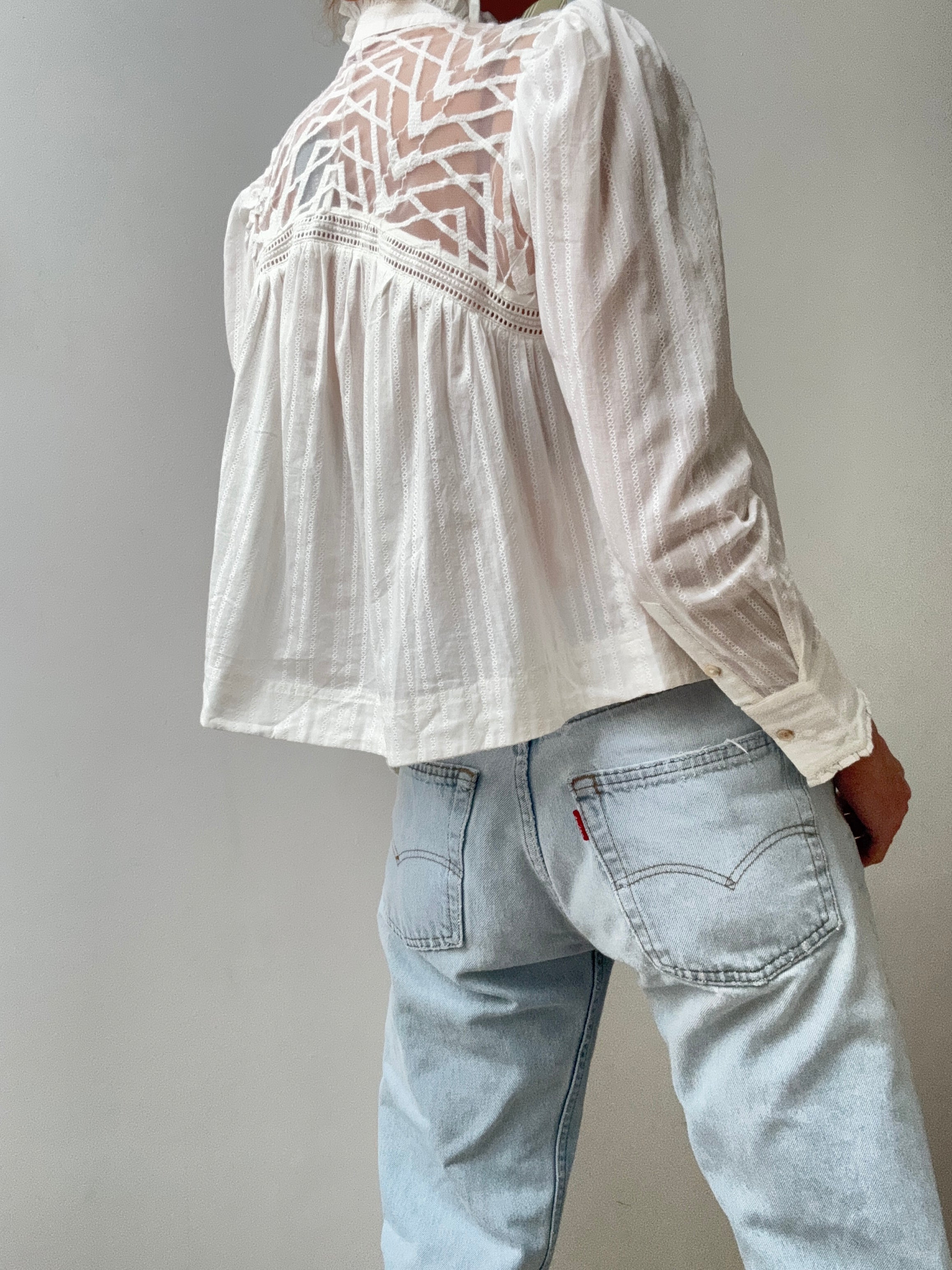 Cotton Mesh Embroidered Blouse