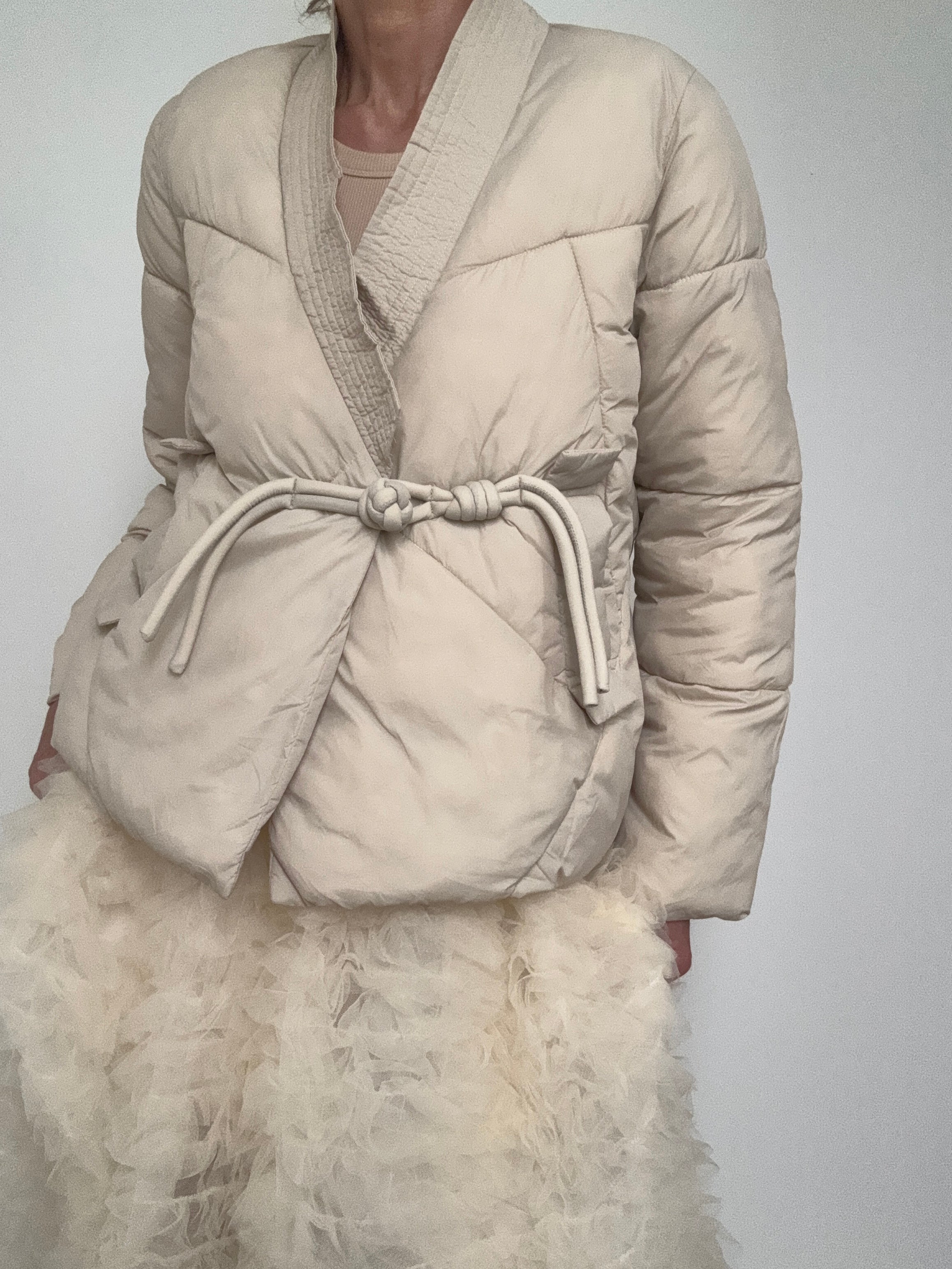 Knotted Button Kimono Jacket Cream
