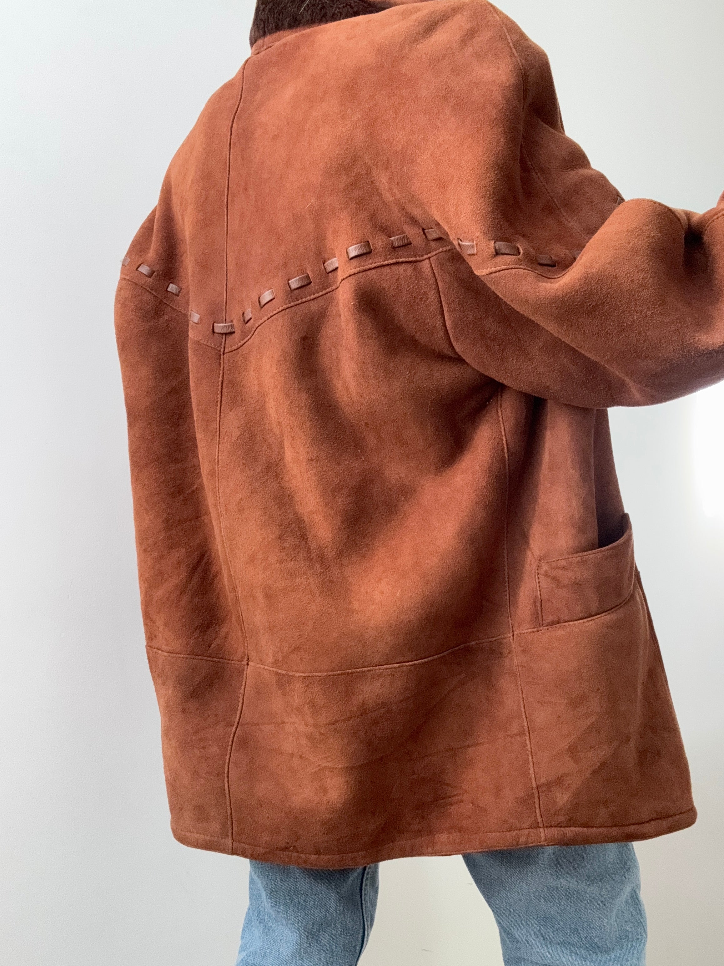 Overstitched Shearling Coat