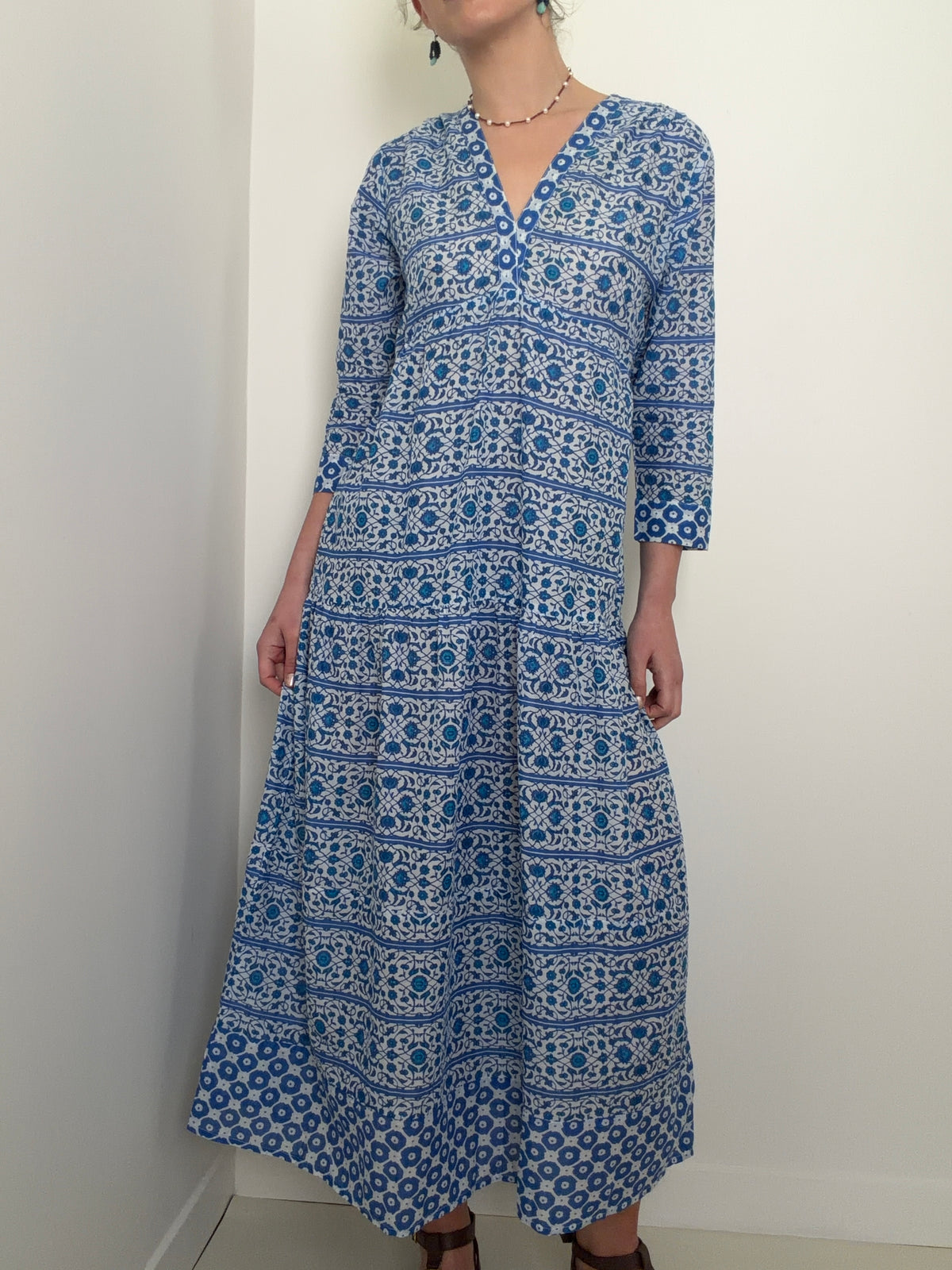 Mykonos Maxi Beach Dress, Blue Floral