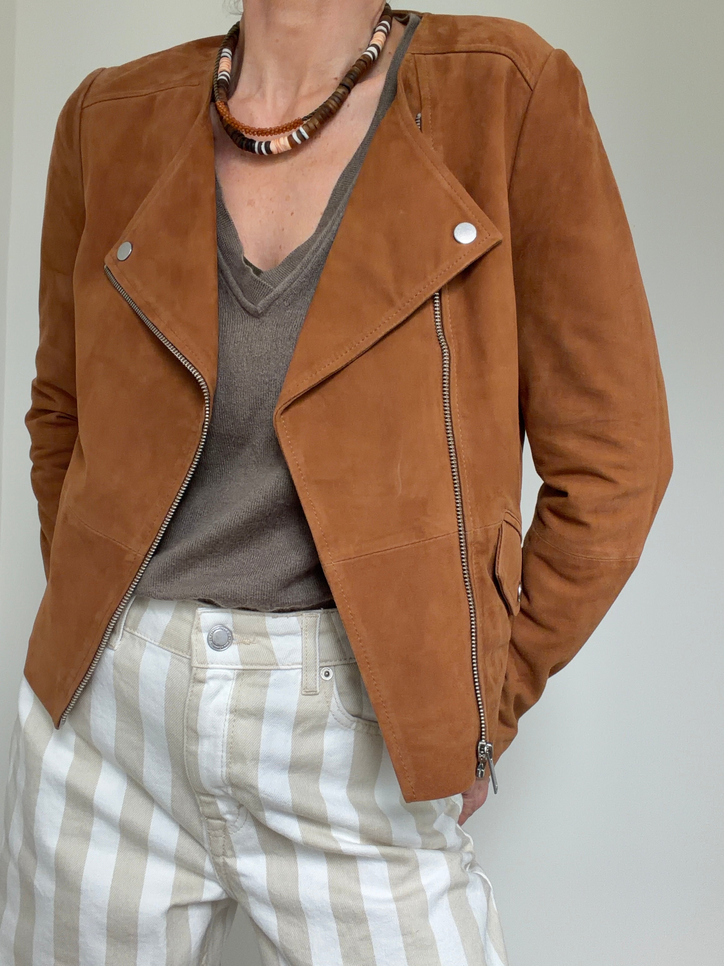 Suede Round Neck Fitted Jacket
