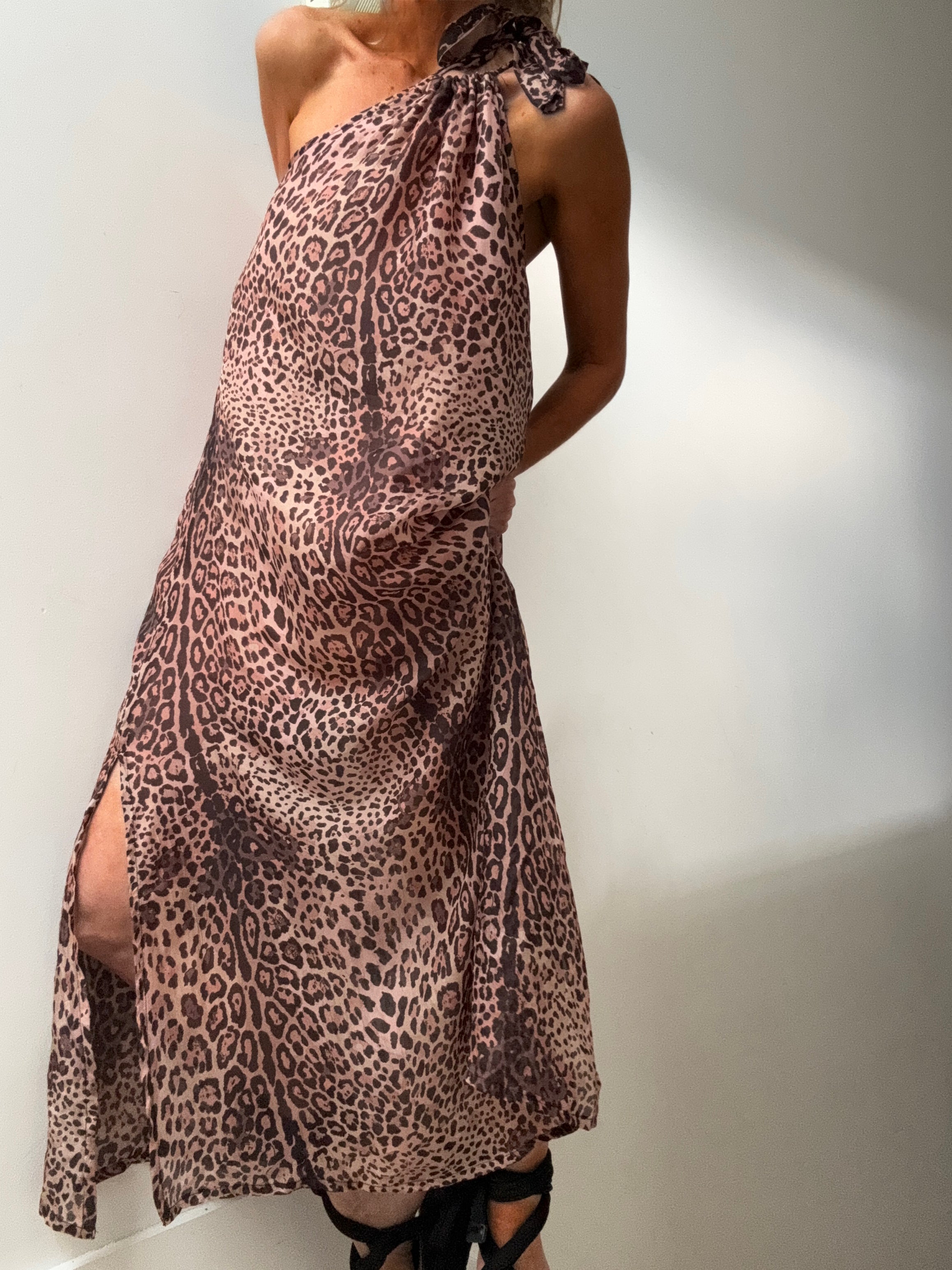 Handprinted Silk Maxi Sundress Leopard