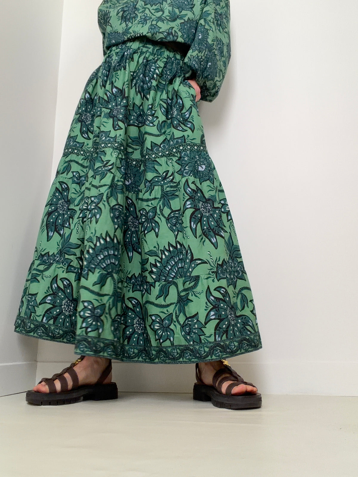 Green Block Print Skirt