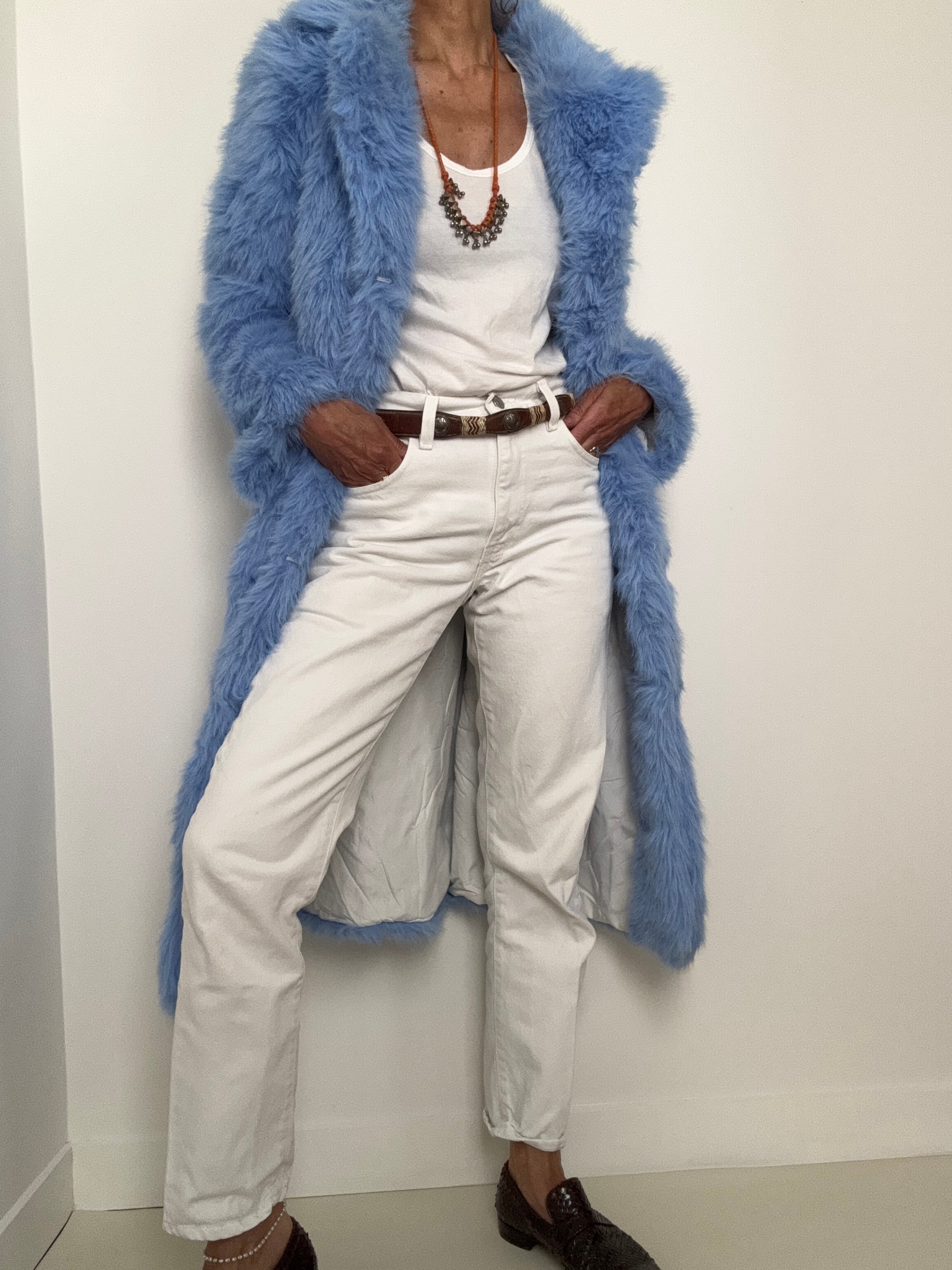Sky Blue Rabbit Fur Coat