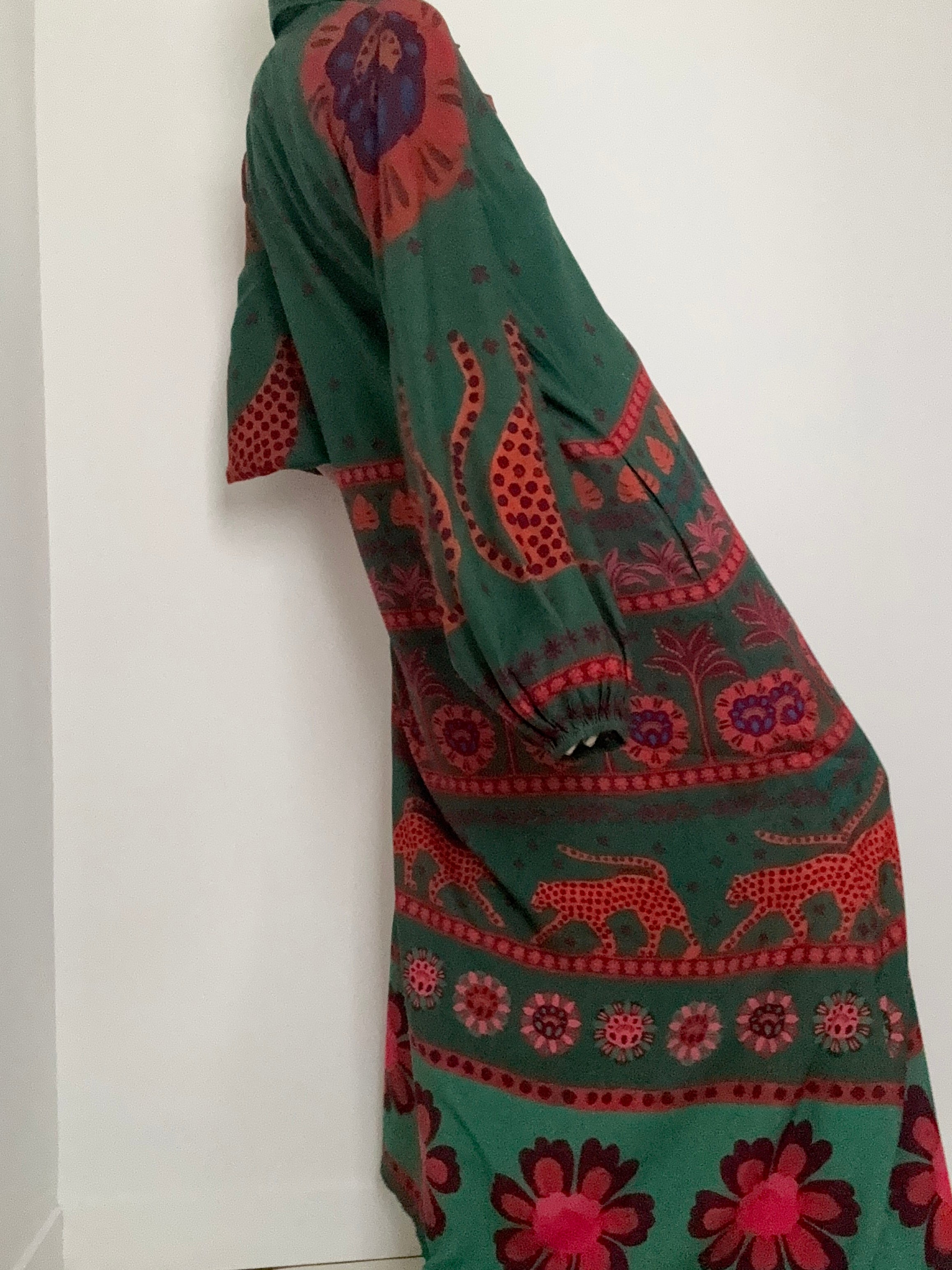 Farm Rio Long Sleeve Maxi Shirtdress Green