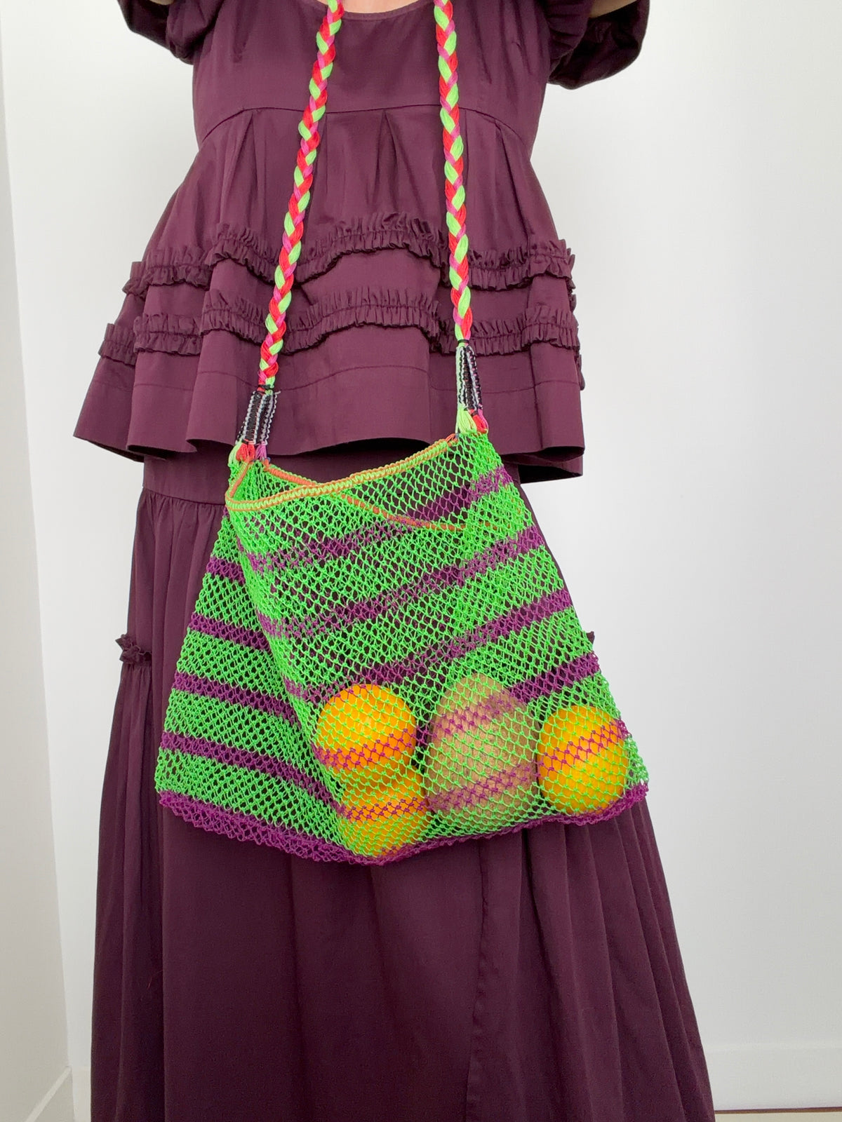 Handmade Nylon Bag Lime-Purple