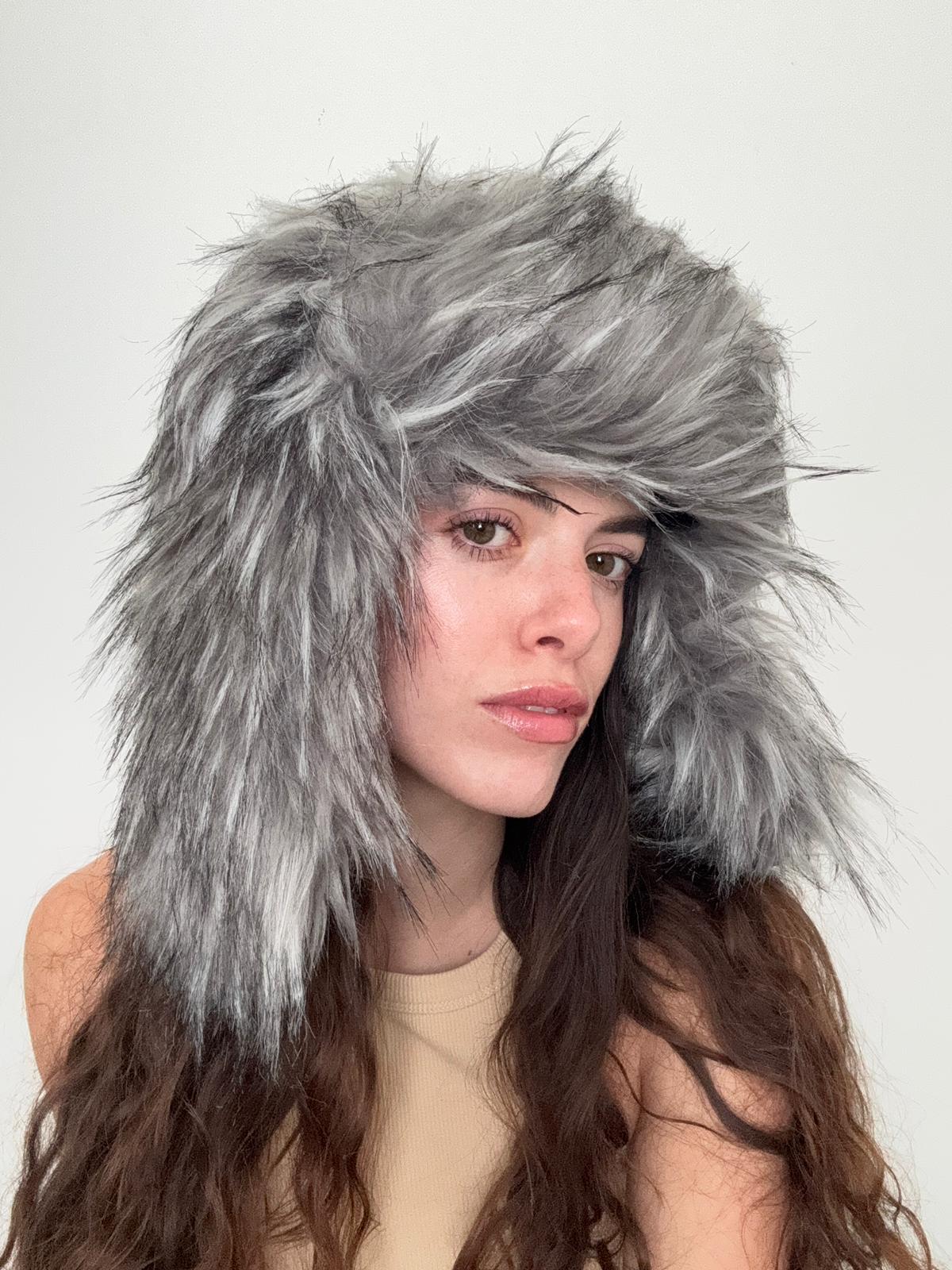 Trapper Hat Long Fur Grey