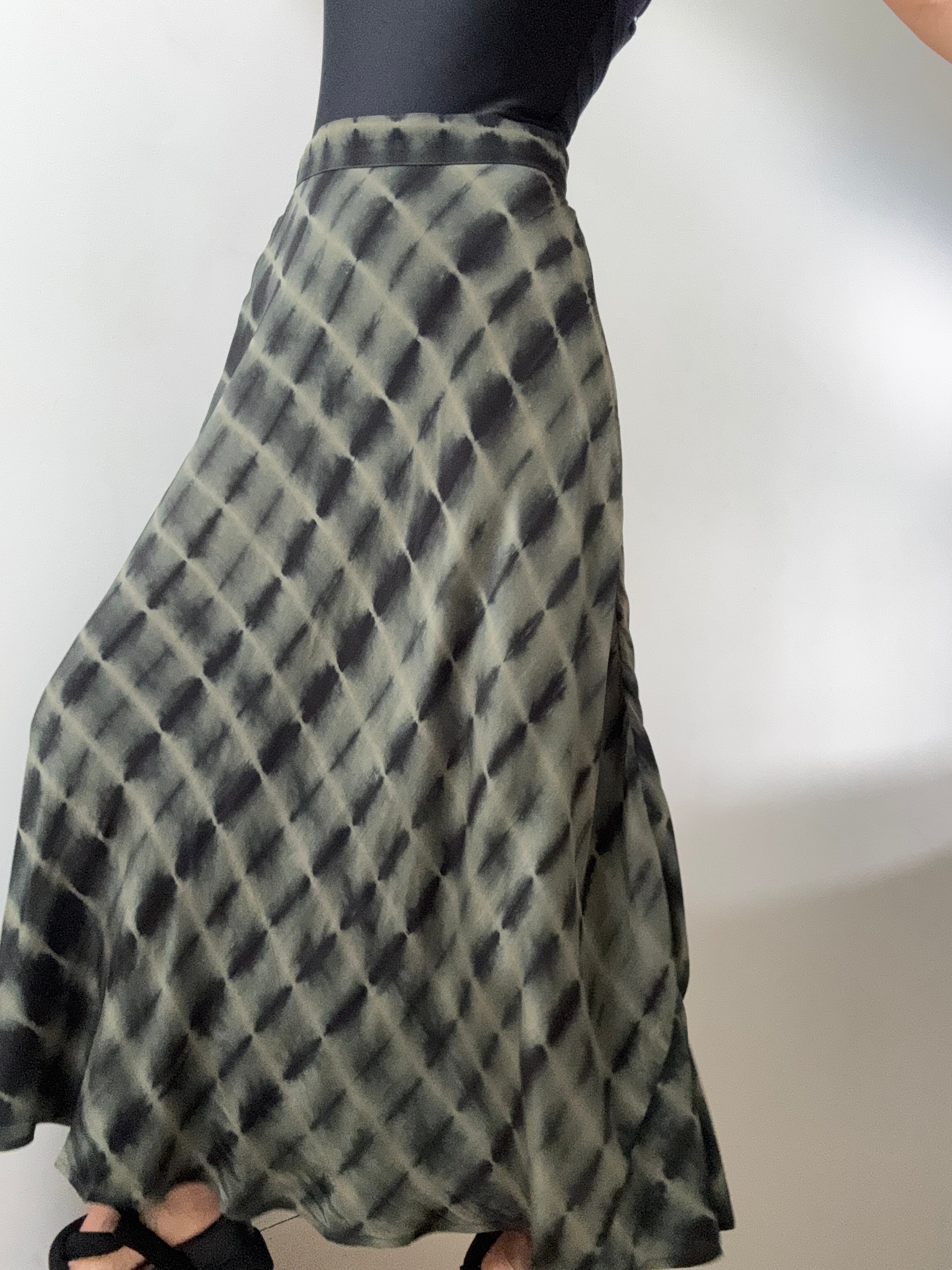 Silk Cezanne Skirt Tie Dye Khaki