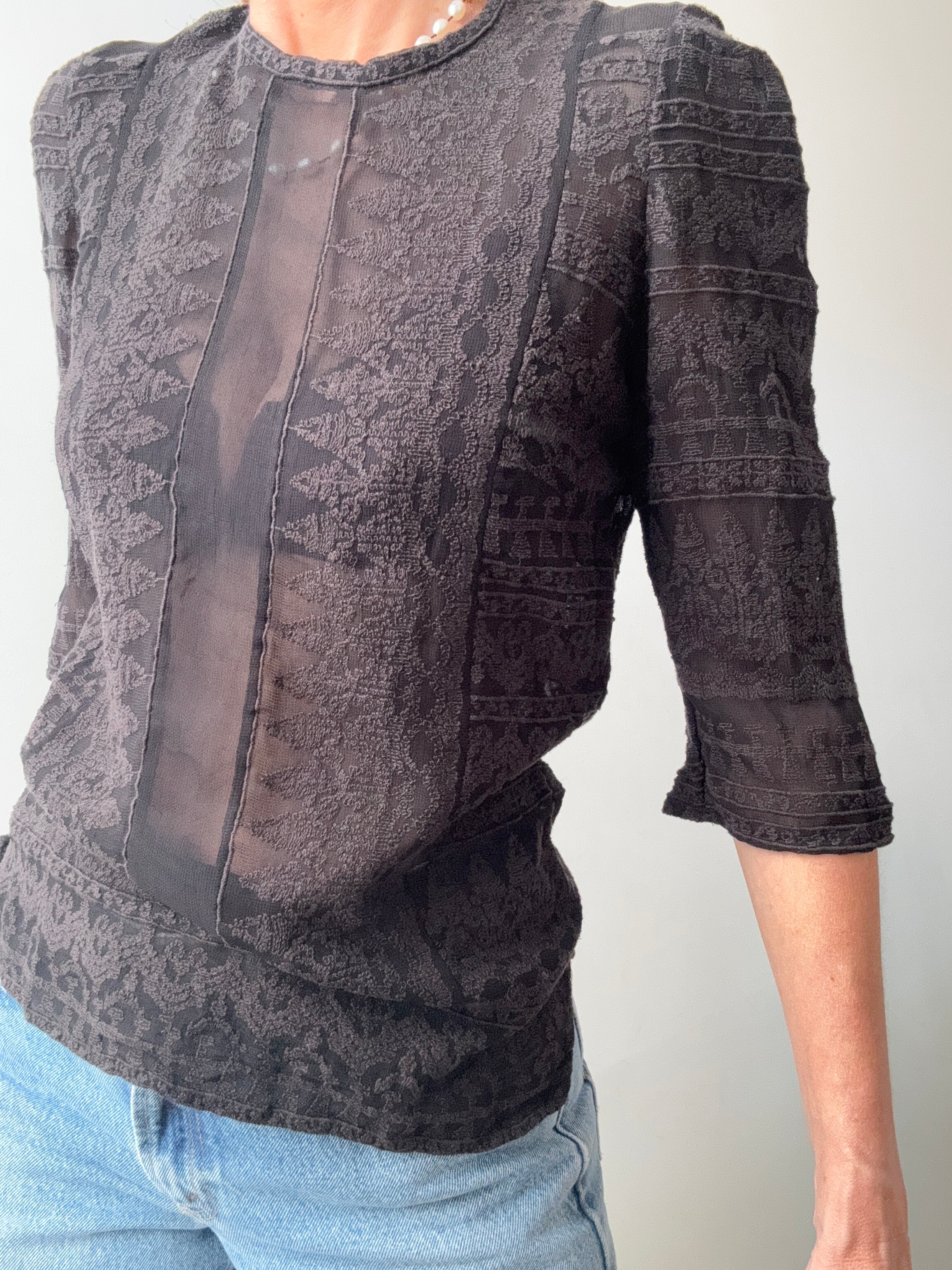 Black on Black 3/4 Sleeve Top | Tops