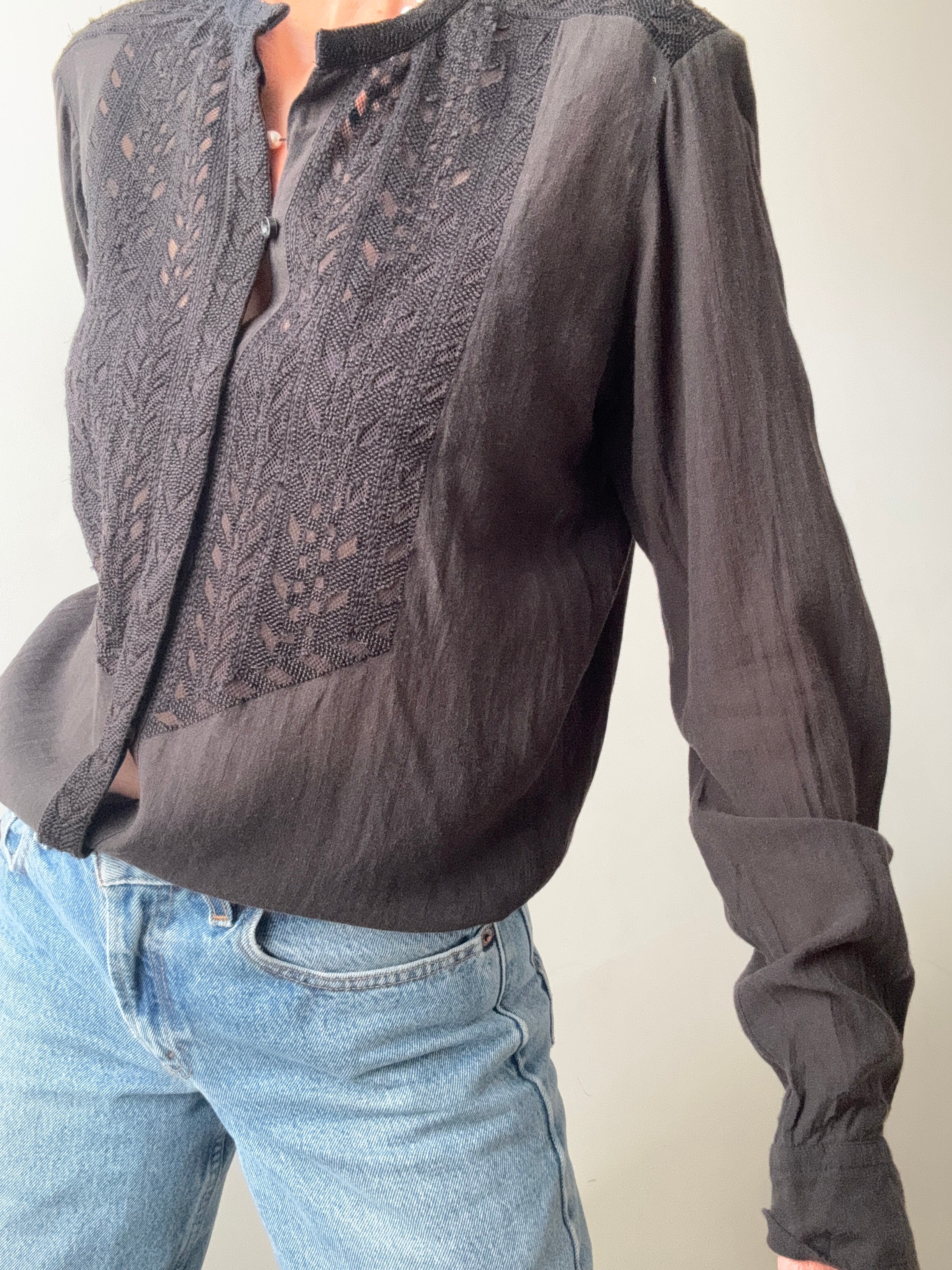 Black on Black Embroidered Bib Shirt | Shirts