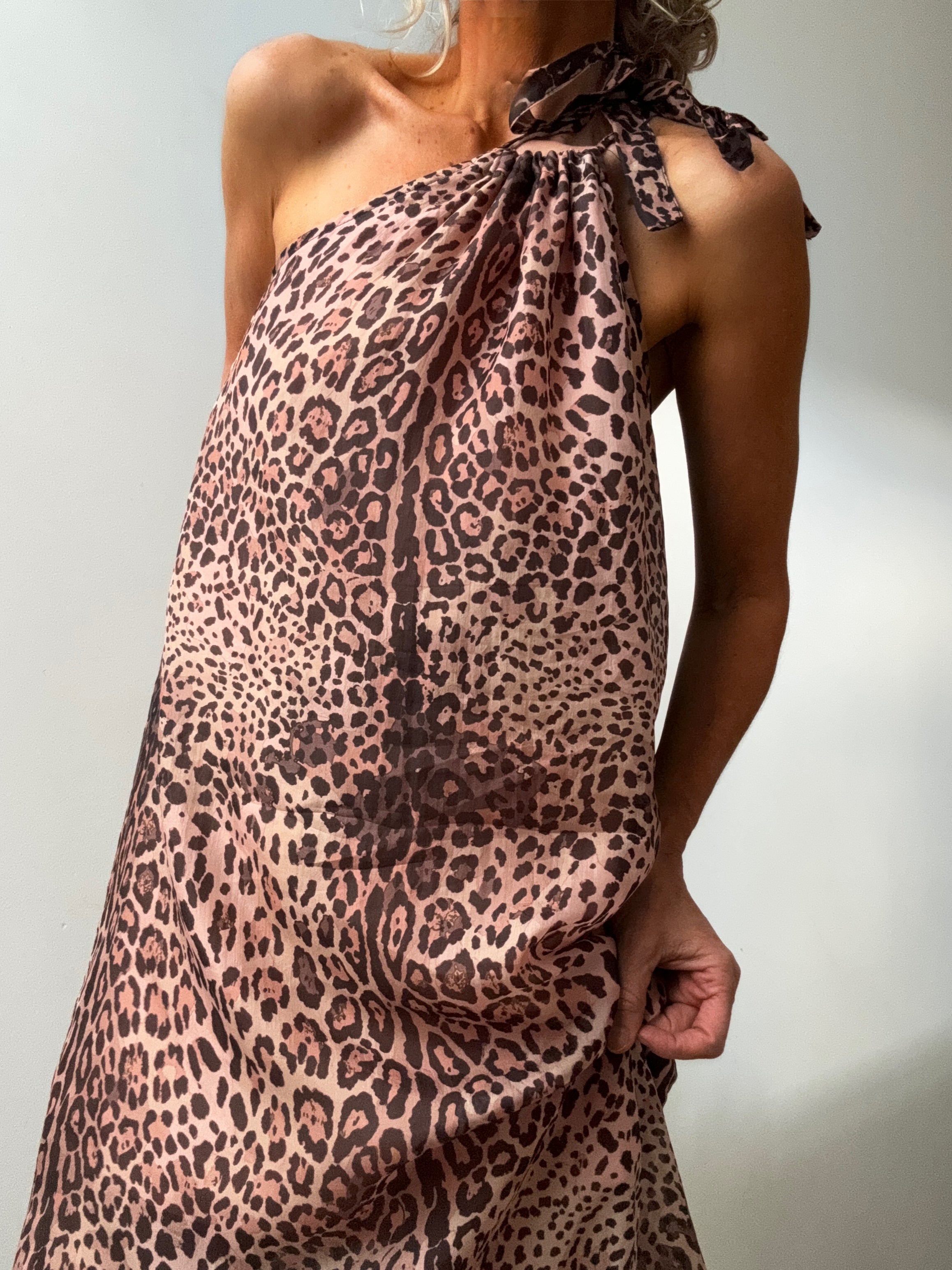 Handprinted Silk Maxi Sundress Leopard