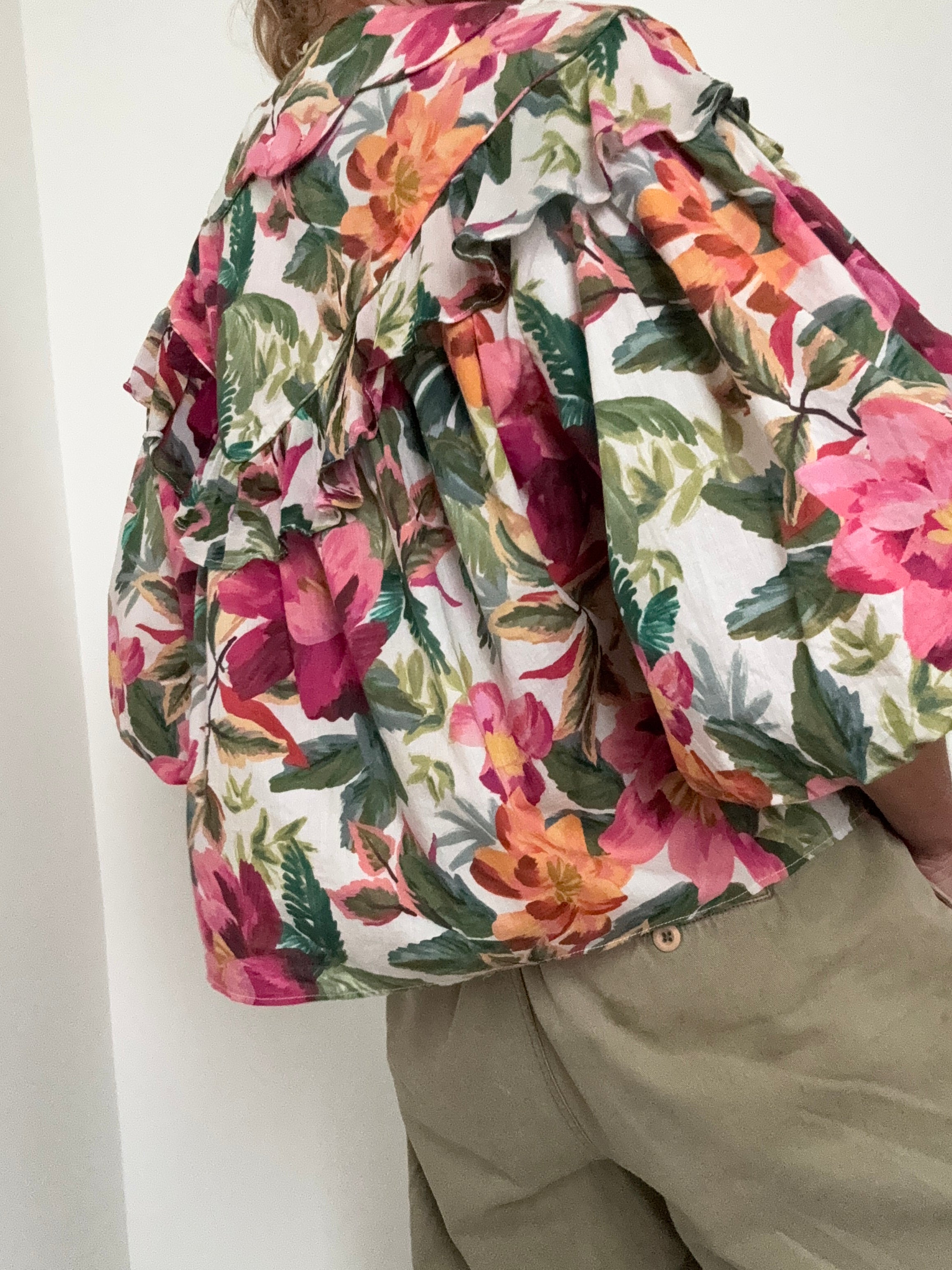 Painted Flowers Ruffle Puff Sleeve Shirt | Shirts