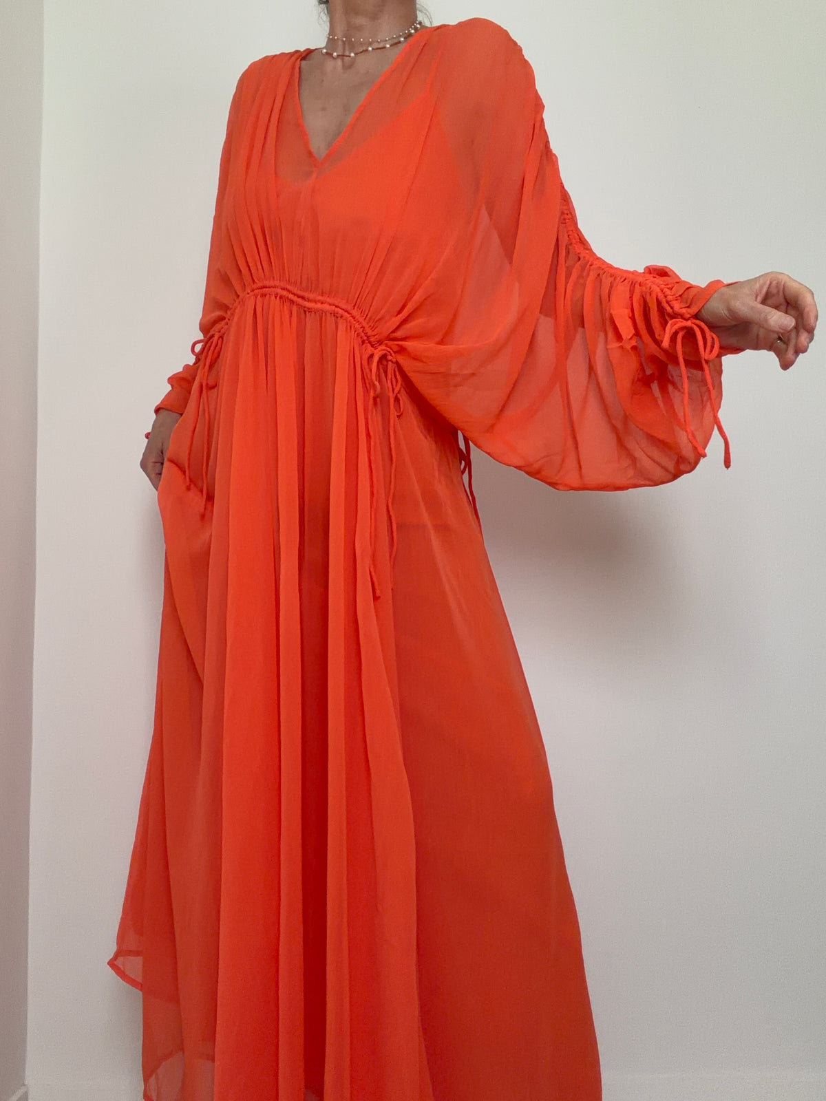 Coral Chiffon Maxi Dress